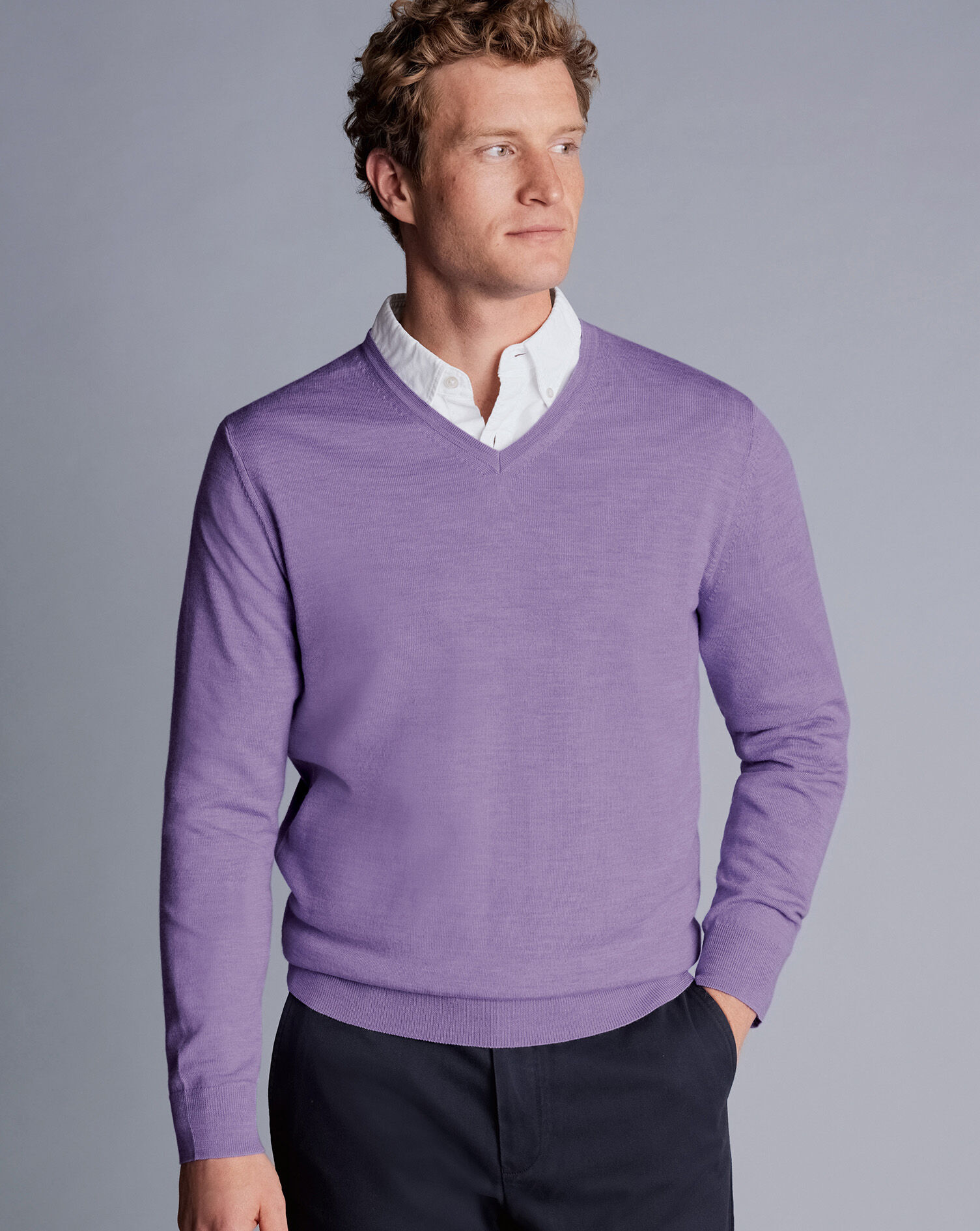 Merino V-Neck Sweater - Lavender Purple