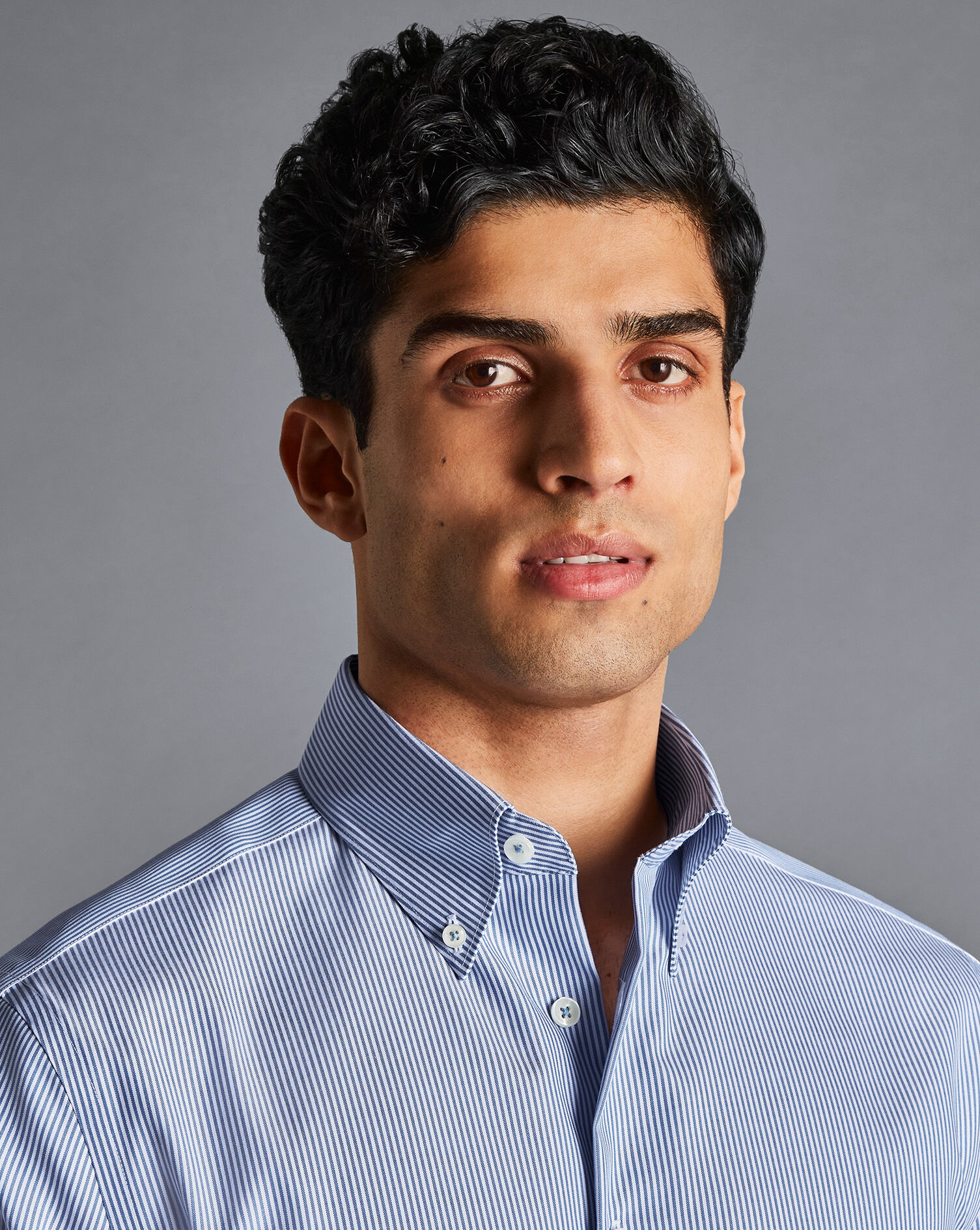 Button-Down Collar Non-Iron Stripe Shirt - Cobalt Blue