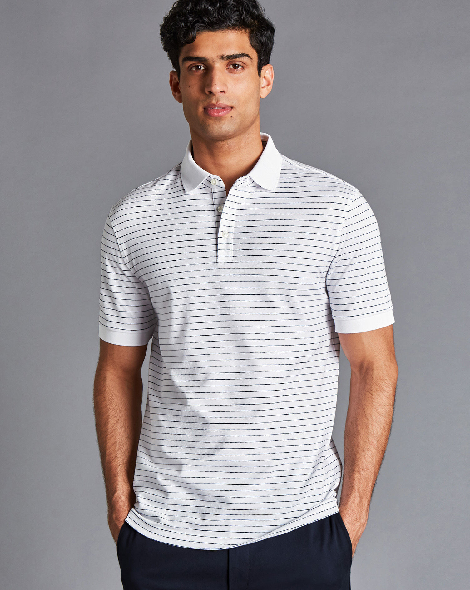 Tyrwhitt Pique Polo - White & Navy