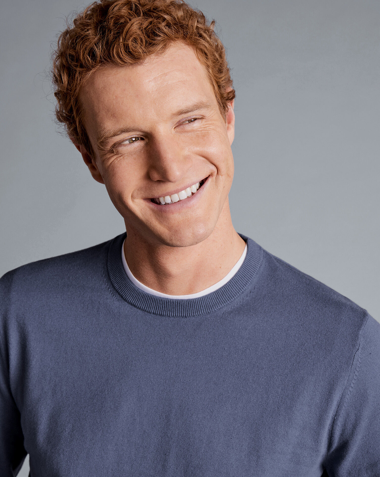 Combed Cotton Crew Neck Sweater - Dark Heather Blue