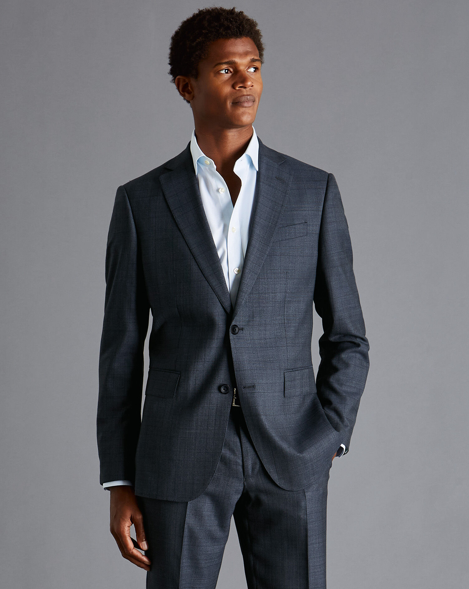 Prince of Wales Check Suit Jacket - Steel Blue