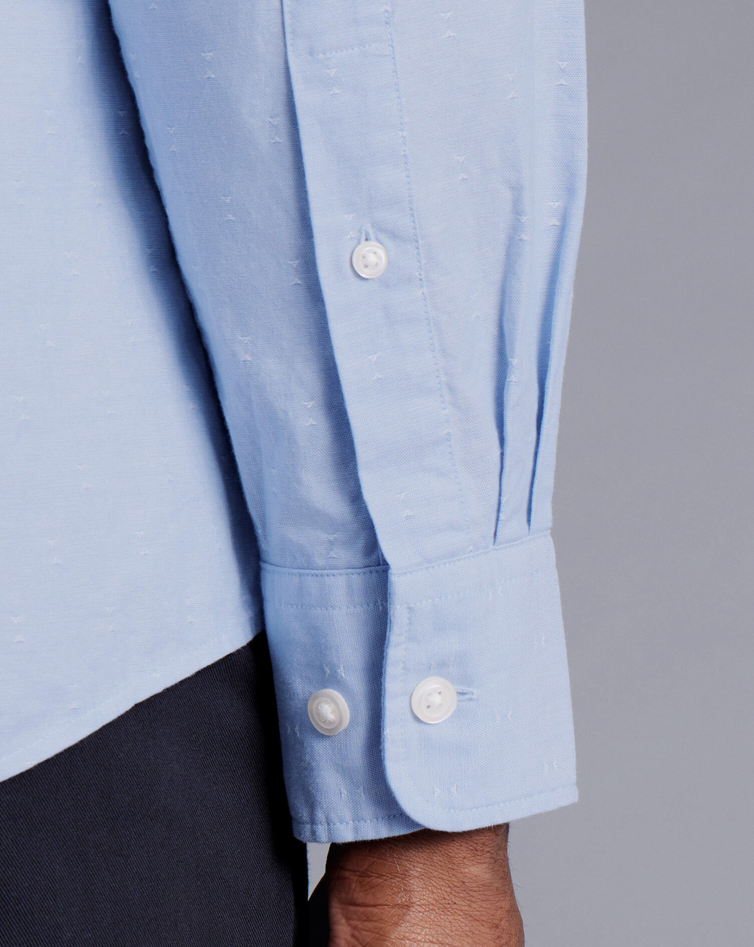 Button-Down Collar Clipped Dobby Chambray Shirt  - Sky Blue