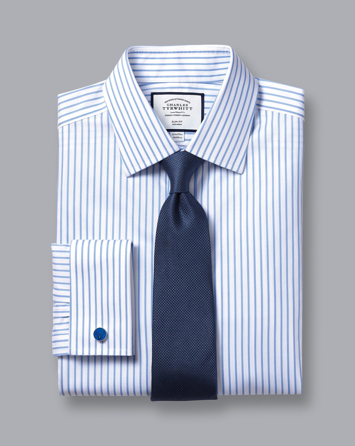 Non-Iron Twill Stripe Shirt - Cornflower Blue