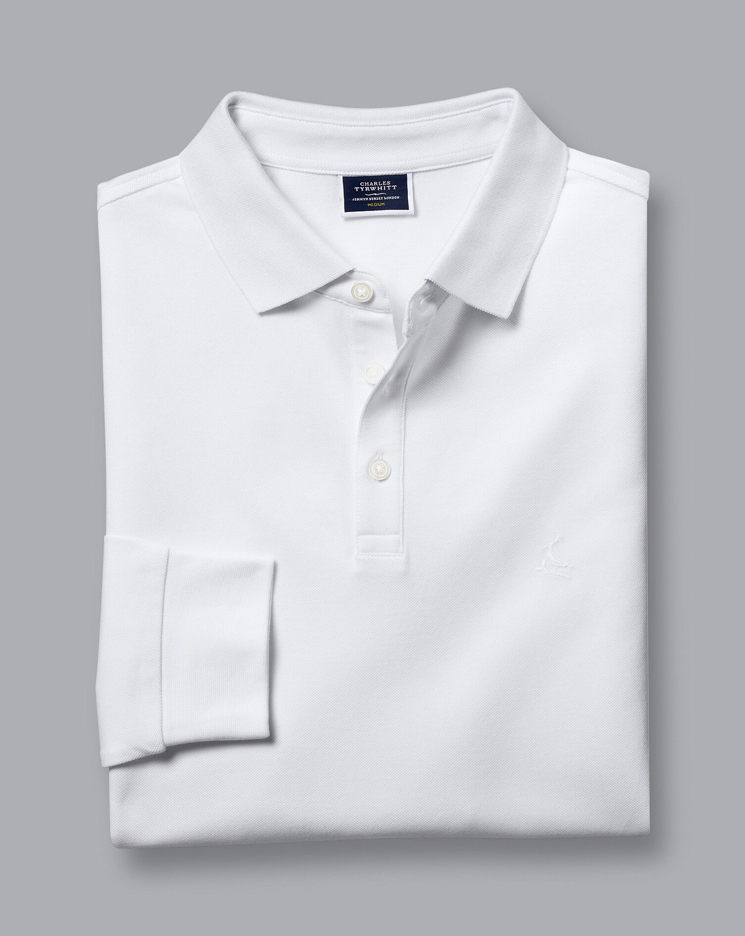Tyrwhitt Long Sleeve Pique Polo - White