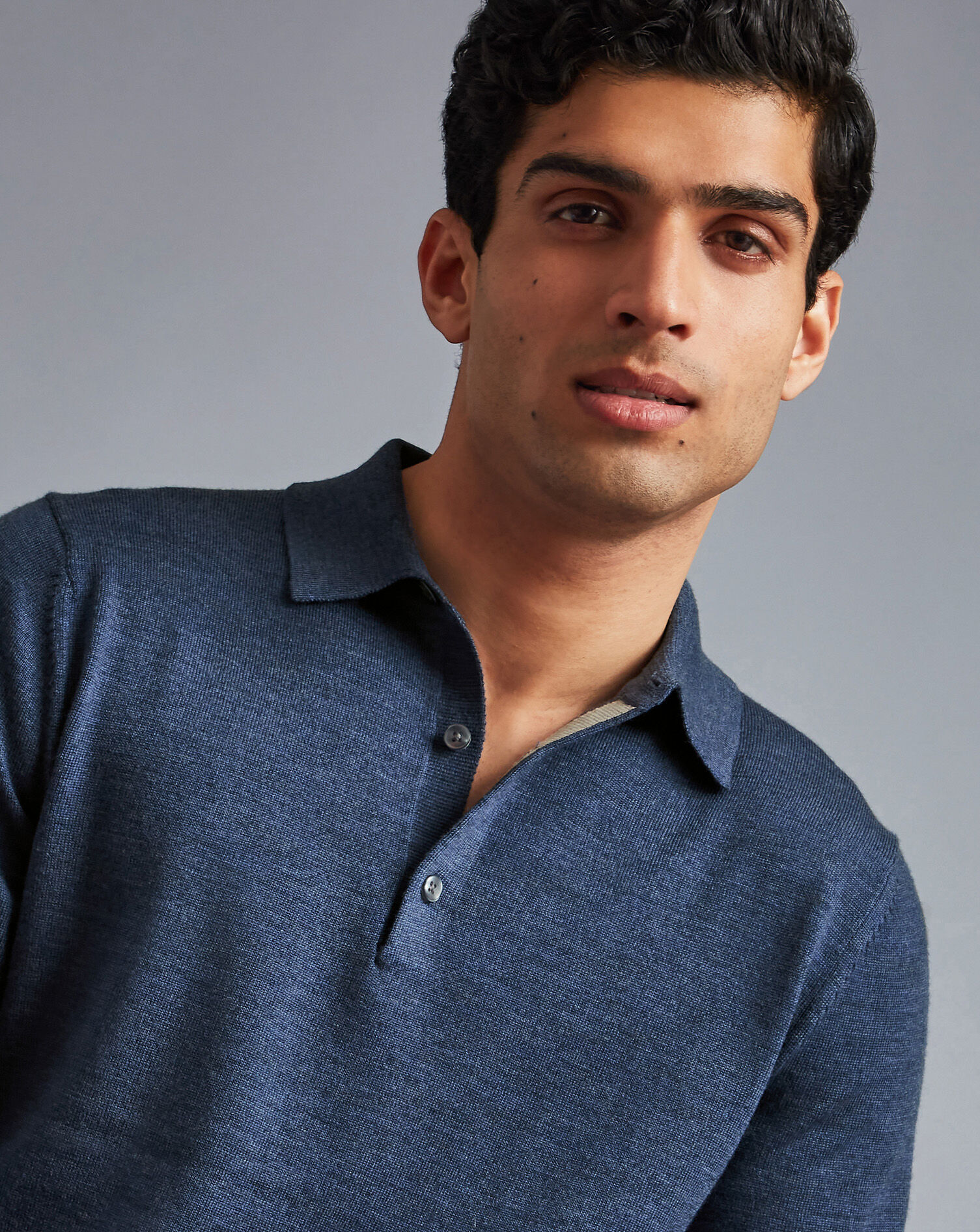 Merino Polo Sweater - Indigo