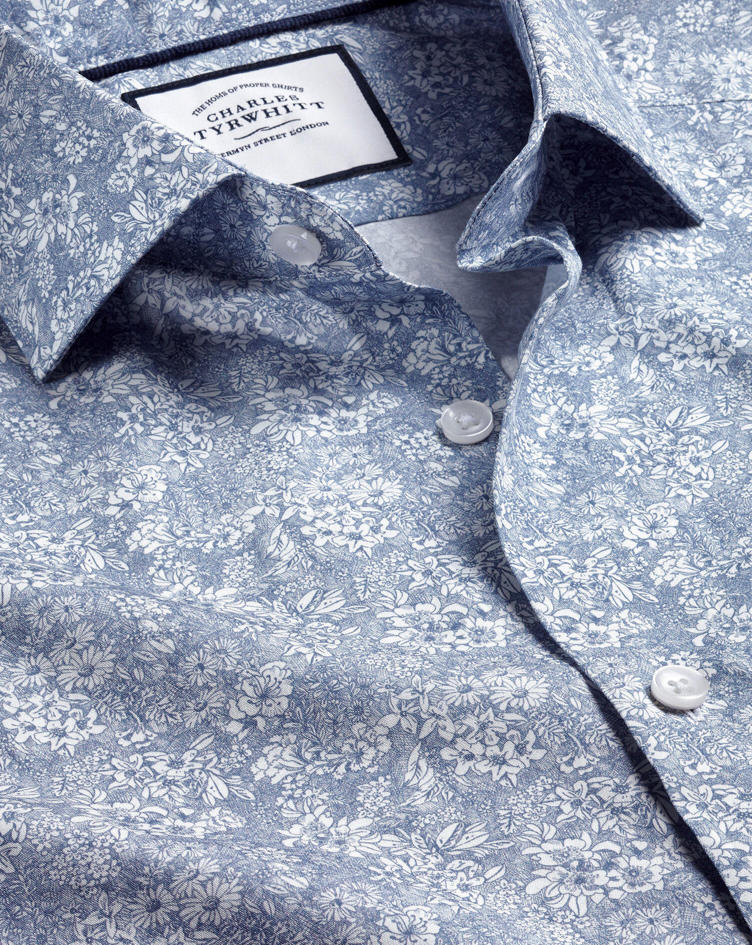 Made With Liberty Fabric Linear Print Semi-Spread Collar Shirt - Royal Blue