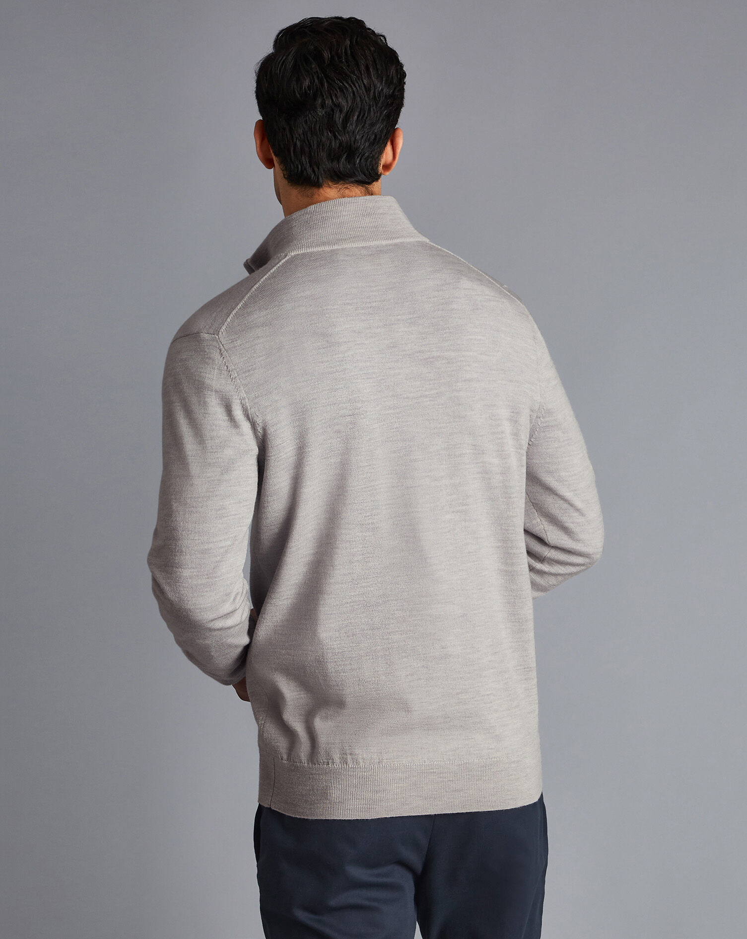 Merino Zip Neck Sweater - Silver
