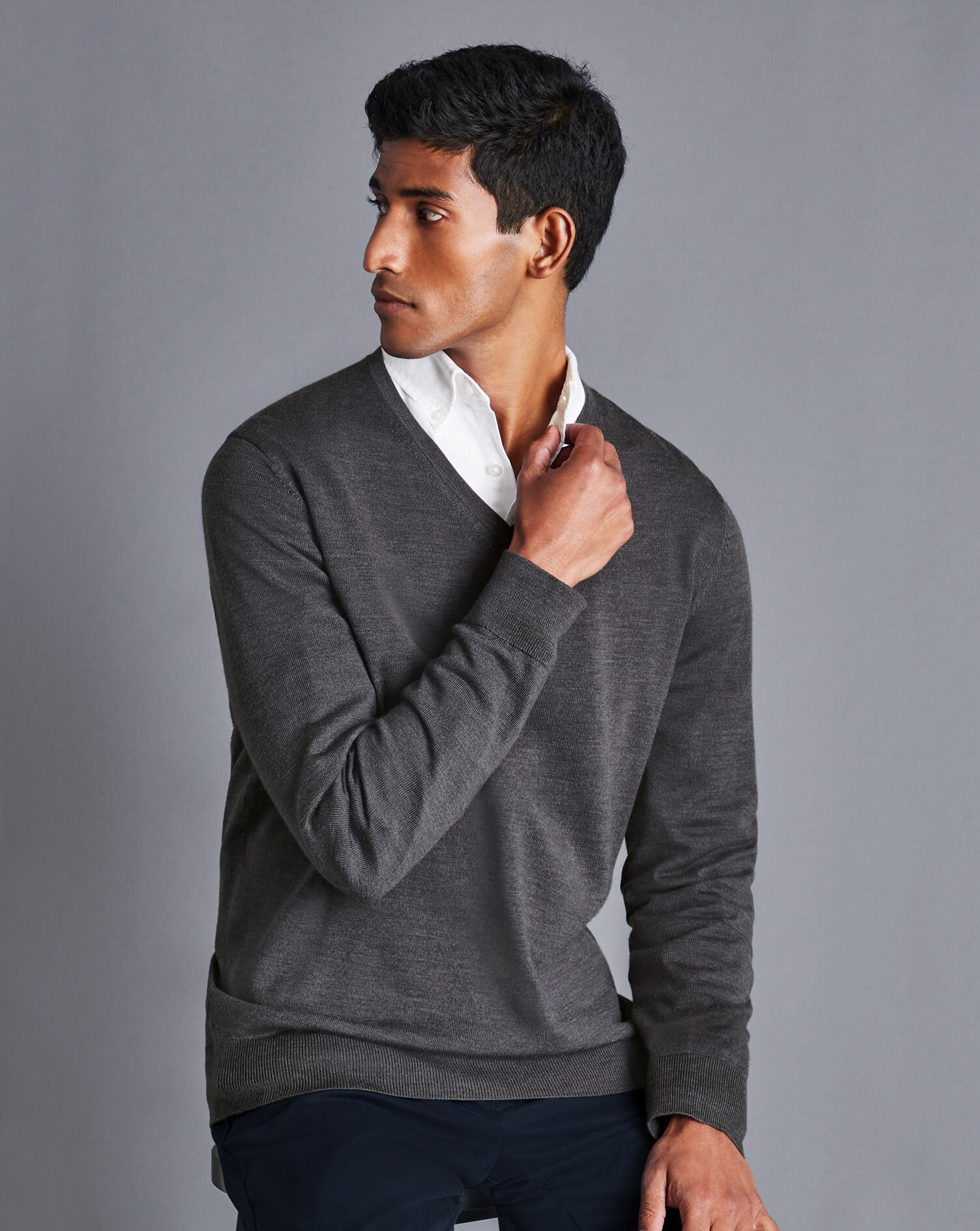 Merino V-Neck Sweater - Grey