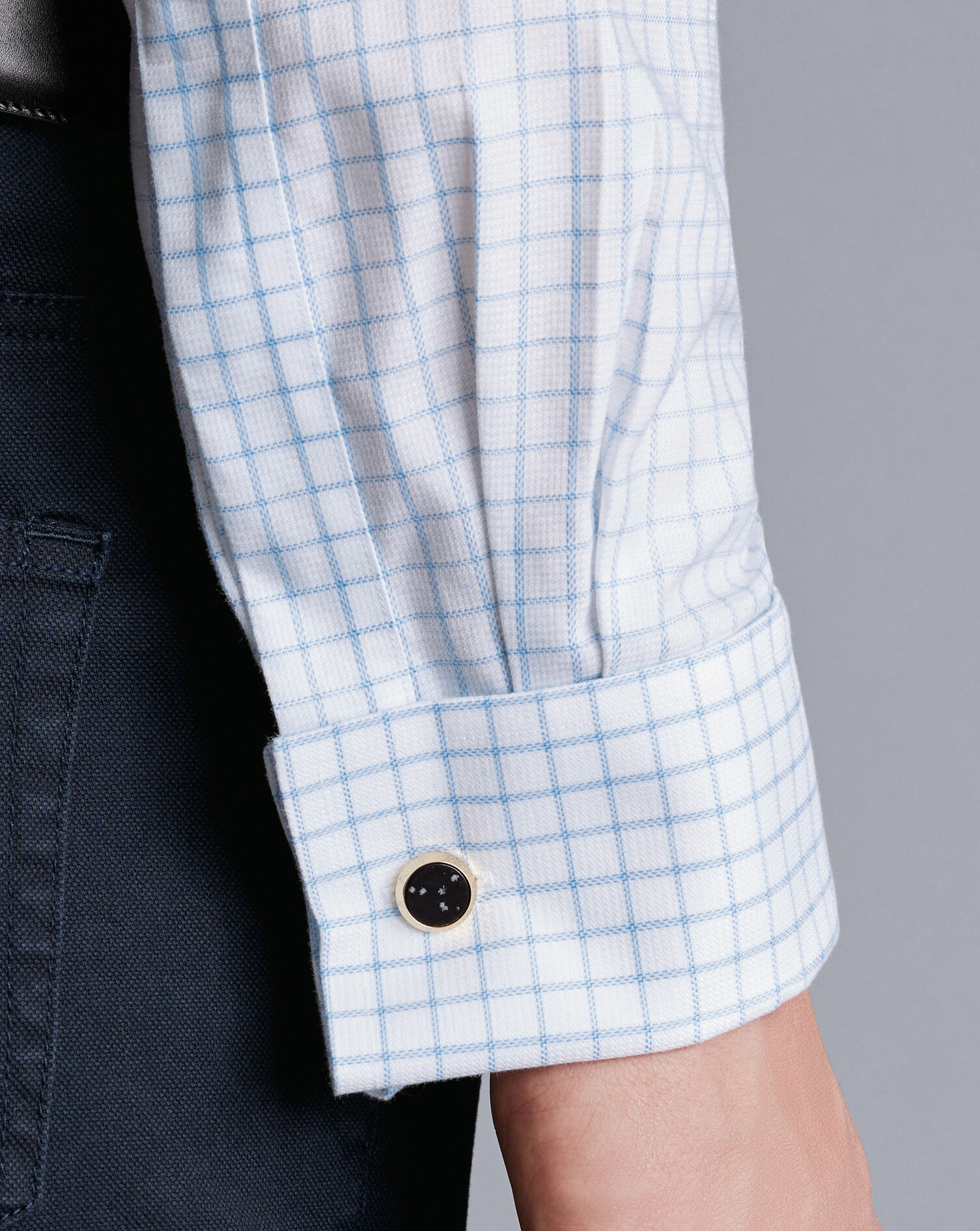 Spread Collar Non-Iron Clifton Weave Check Shirt - Cornflower Blue