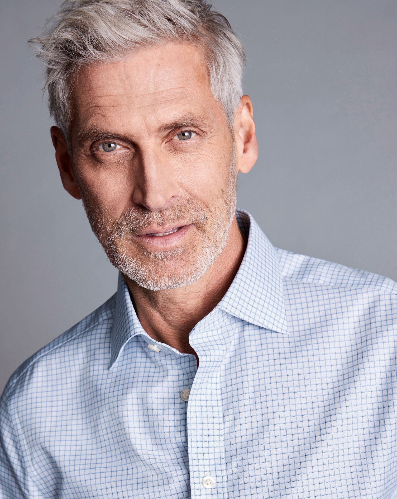 Semi-Spread Collar Egyptian Cotton Check Shirt - Ocean Blue