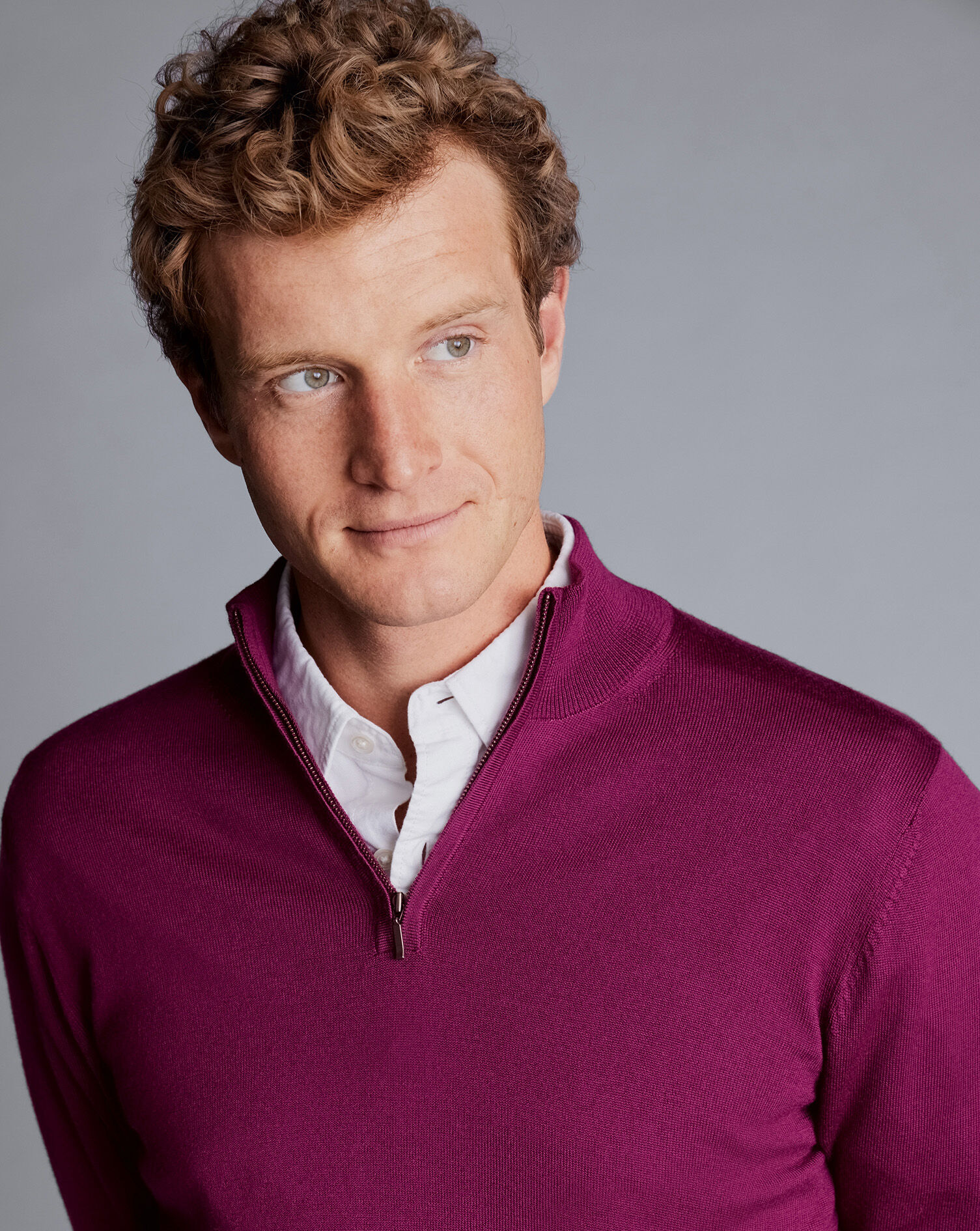 Merino Zip Neck Sweater - Dark Pink