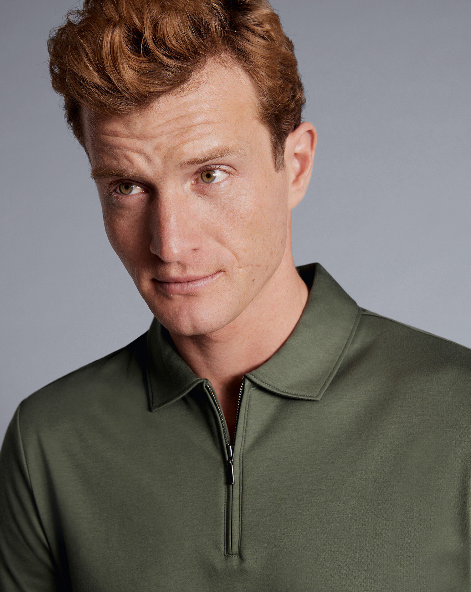 Zip-Neck Jersey Polo - Olive Green