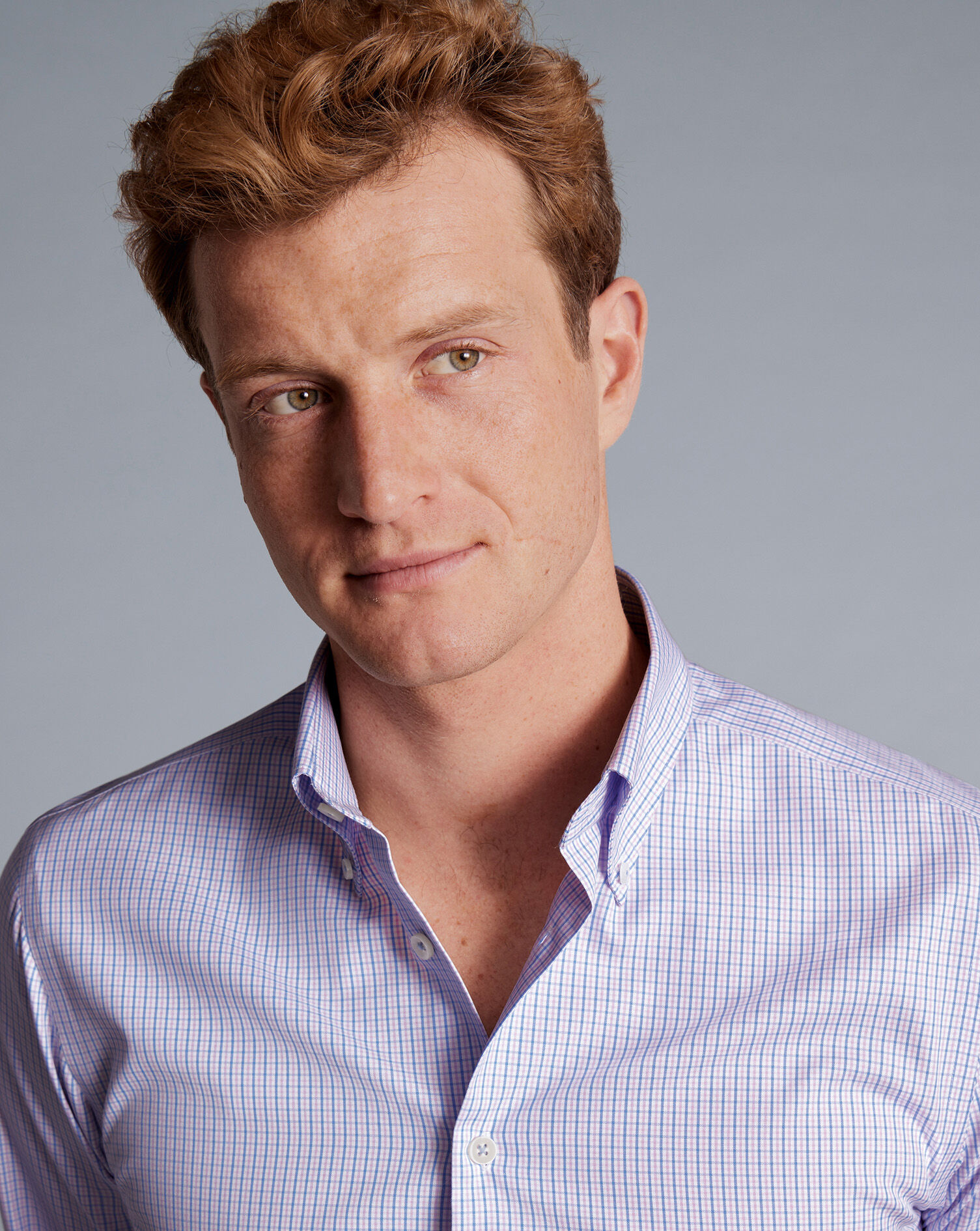 Button-Down Collar Non-Iron Oxford Gingham Check Shirt - Violet Purple