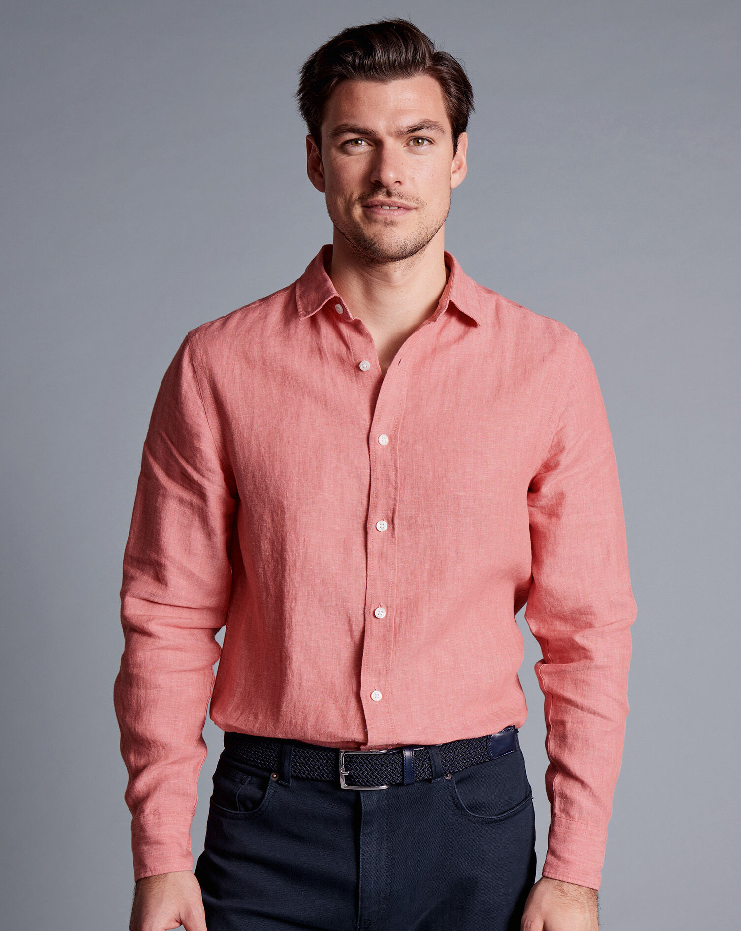 Pure Linen Shirt - Salmon Pink