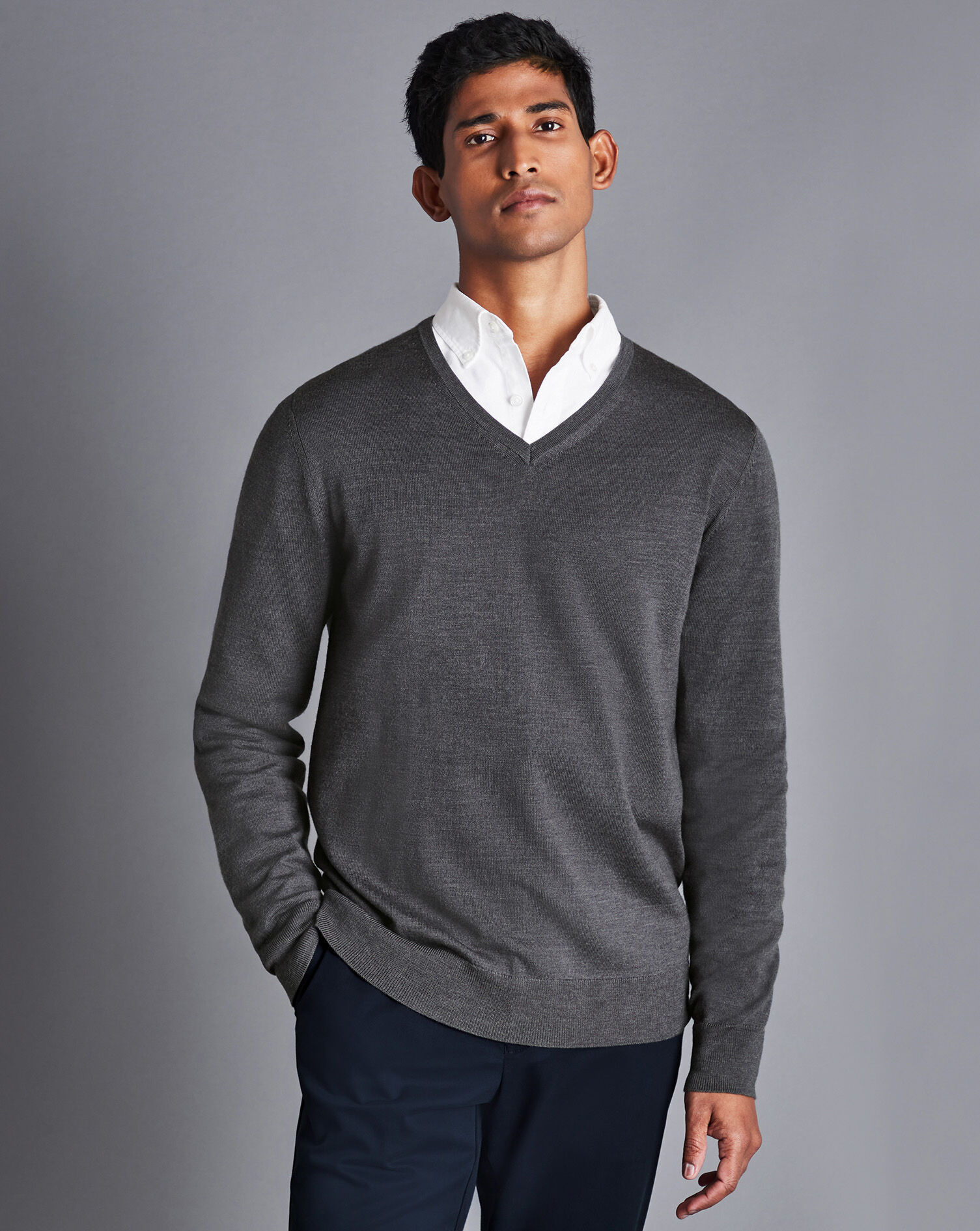 Merino V-Neck Sweater - Grey