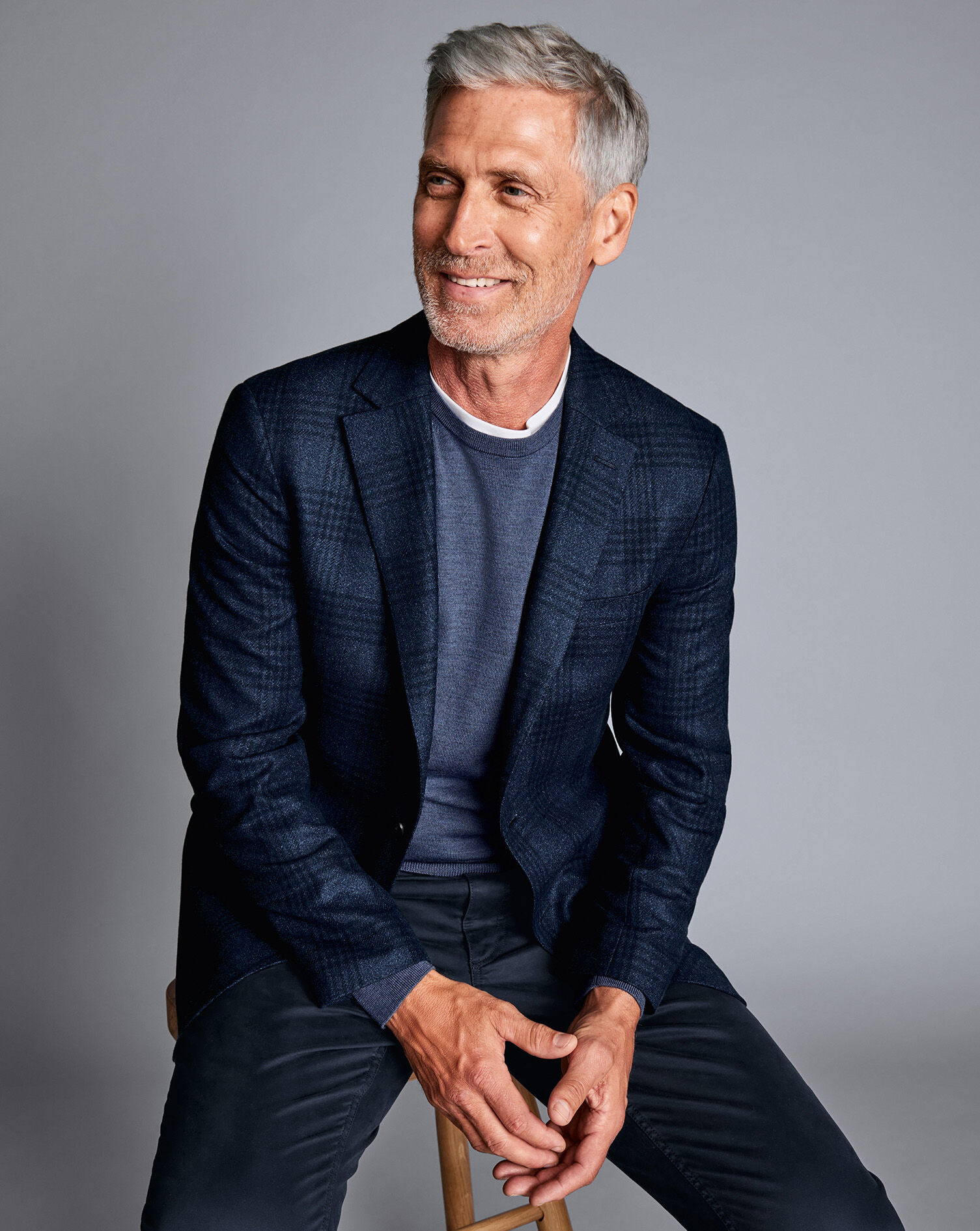 Wool Silk Check Jacket - Ink Blue