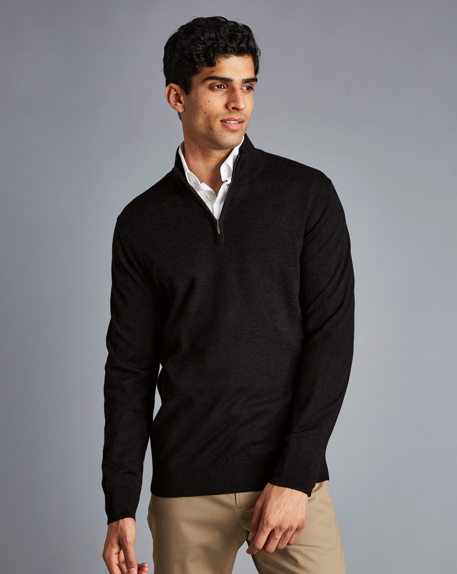 Merino Zip Neck Sweater - Charcoal Grey