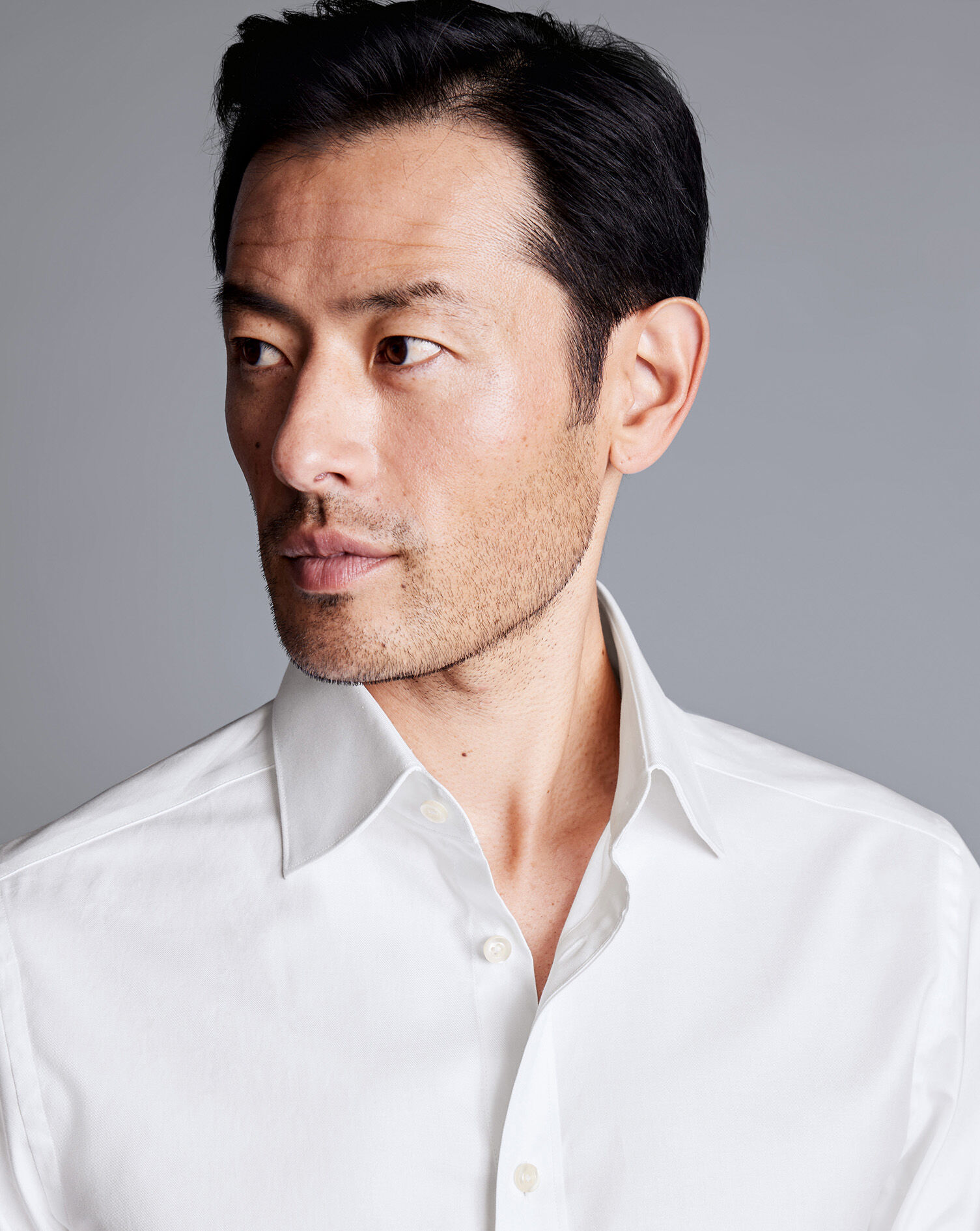 Semi-Spread Collar Egyptian Cotton Twill Shirt - White