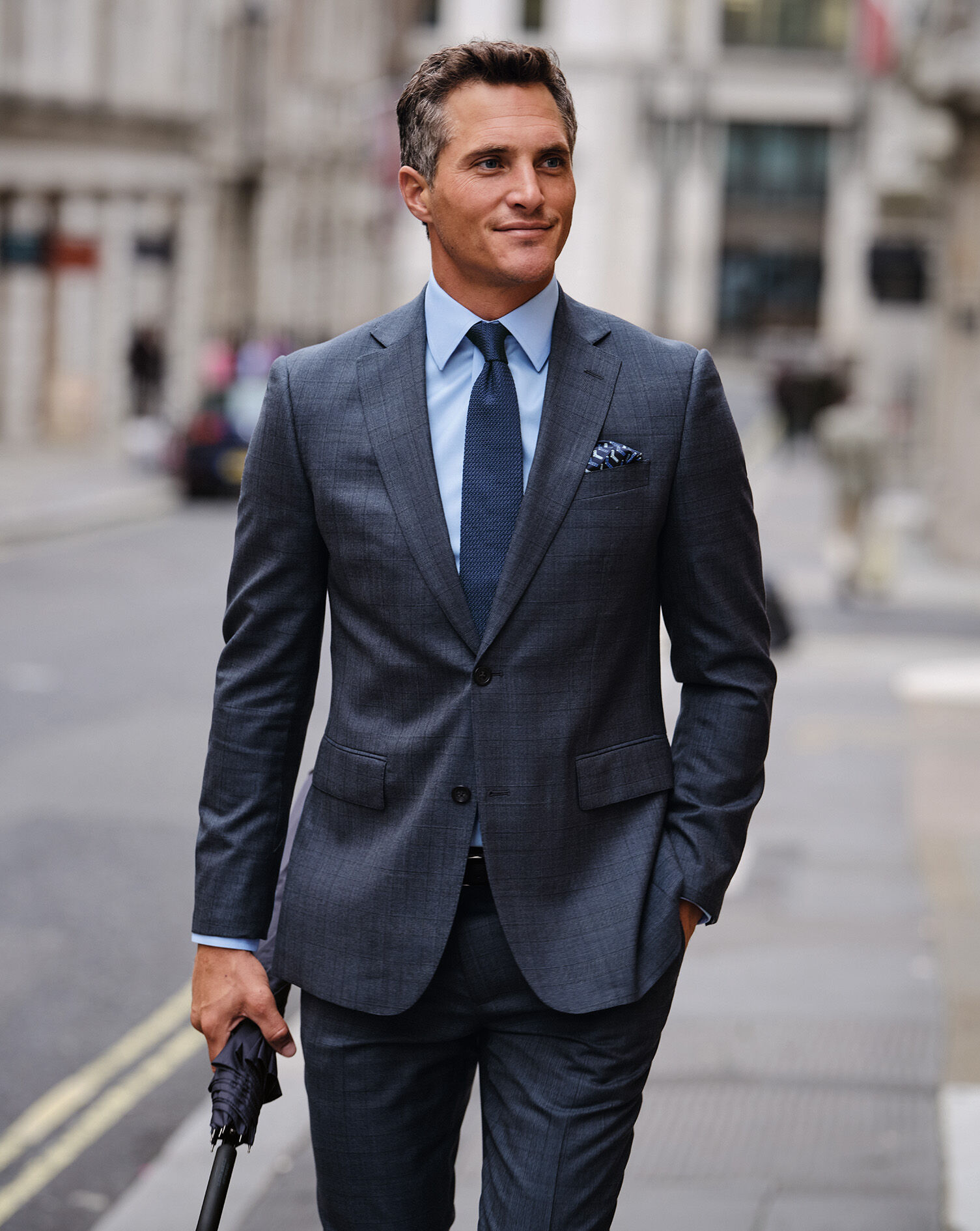 Prince of Wales Check Suit Jacket - Steel Blue