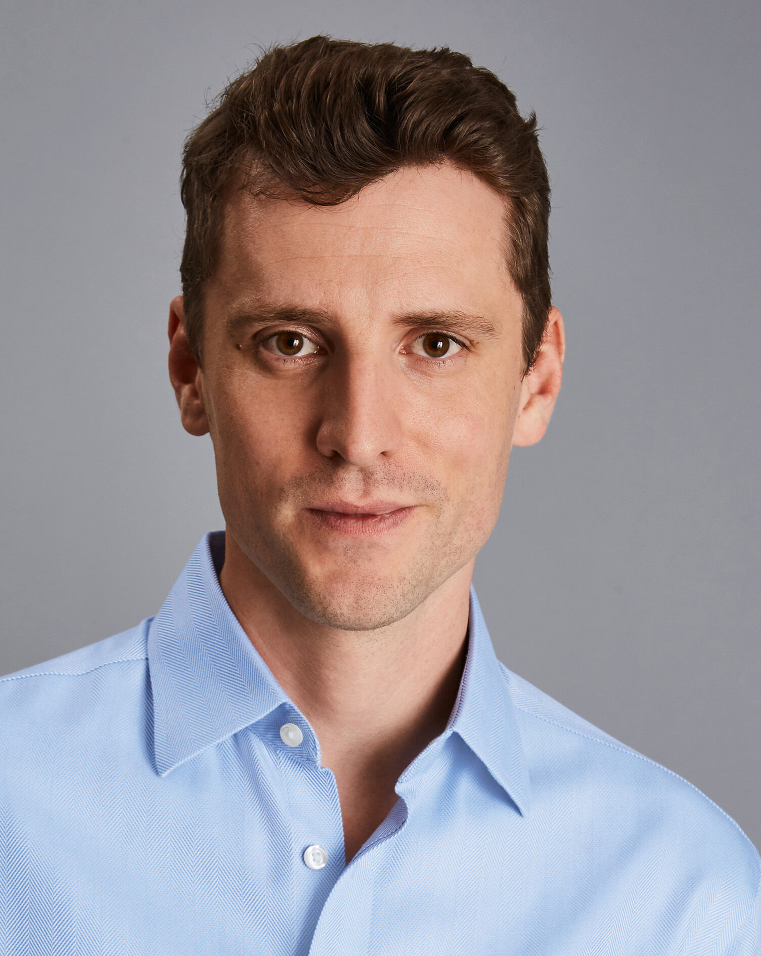 Non-Iron Herringbone Shirt - Sky Blue