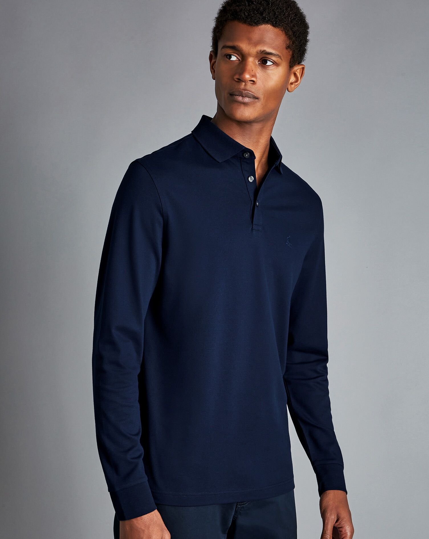Tyrwhitt Long Sleeve Pique Polo - Navy