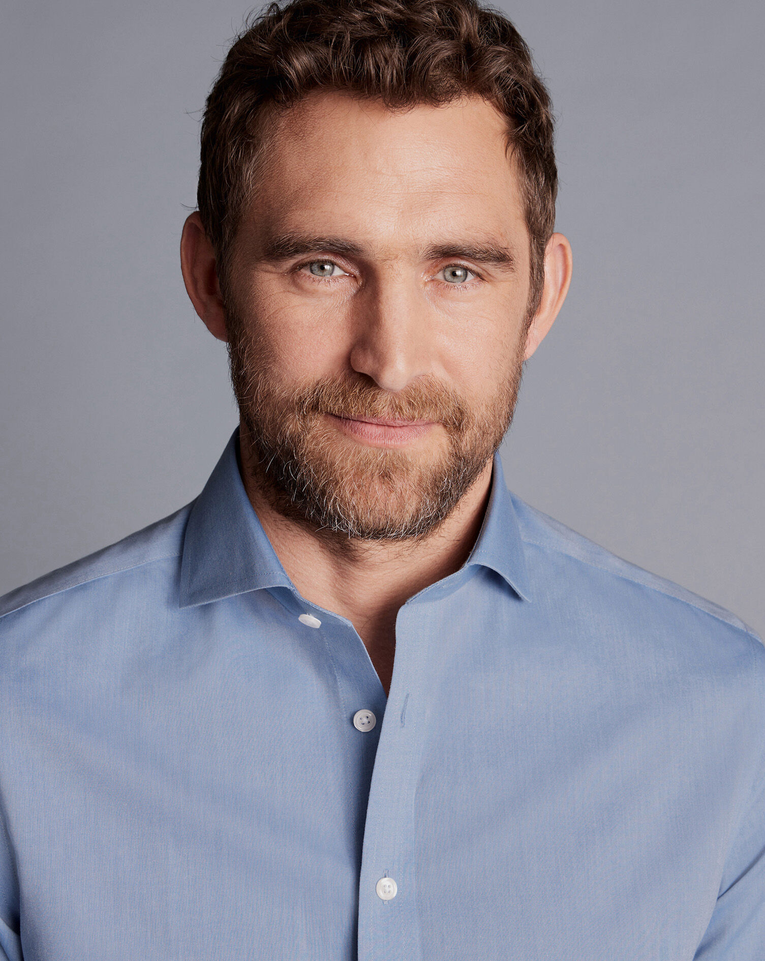 Spread Collar Non-Iron Poplin Shirt - Steel Blue