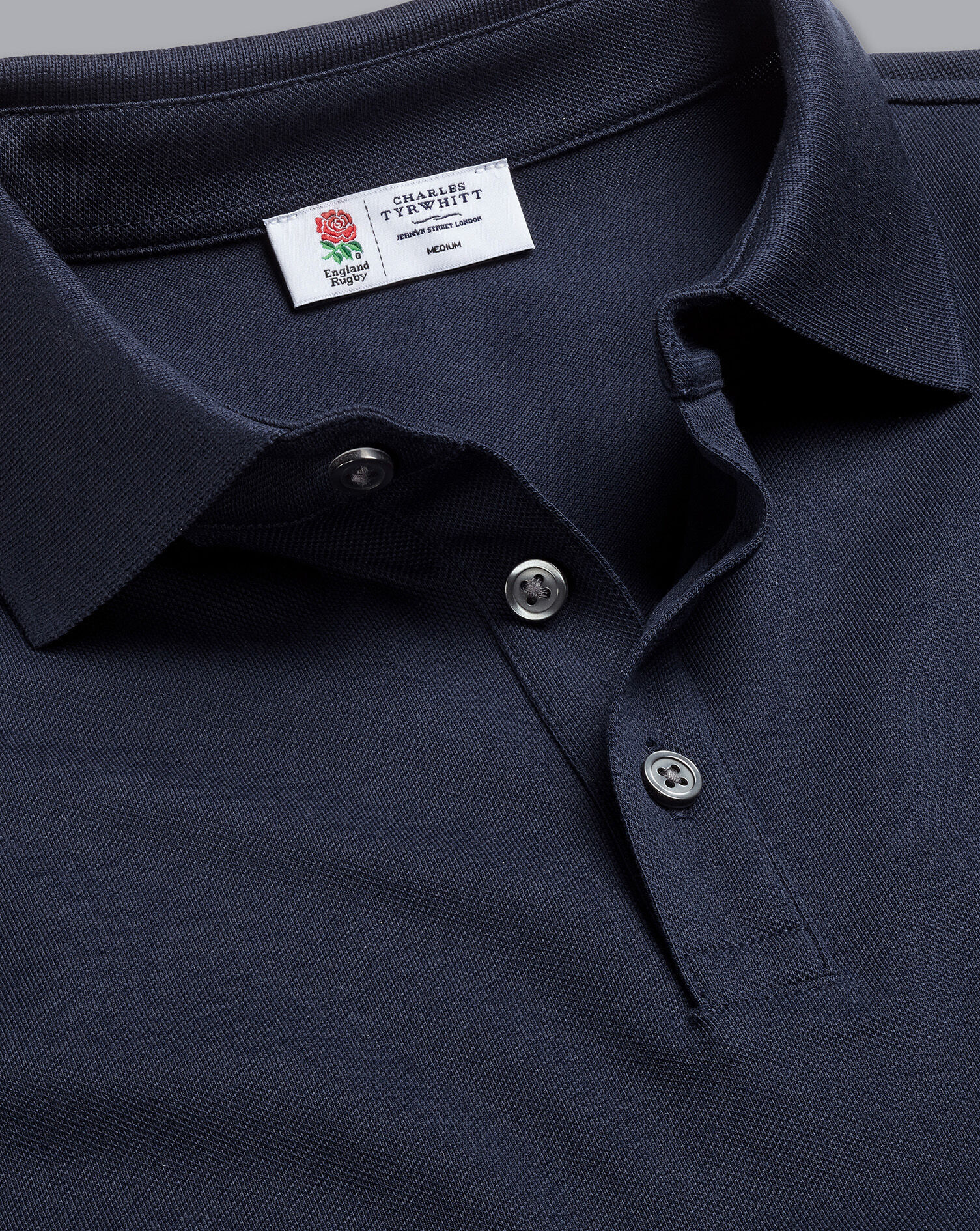 England Rugby Long Sleeve Pique Polo - Navy