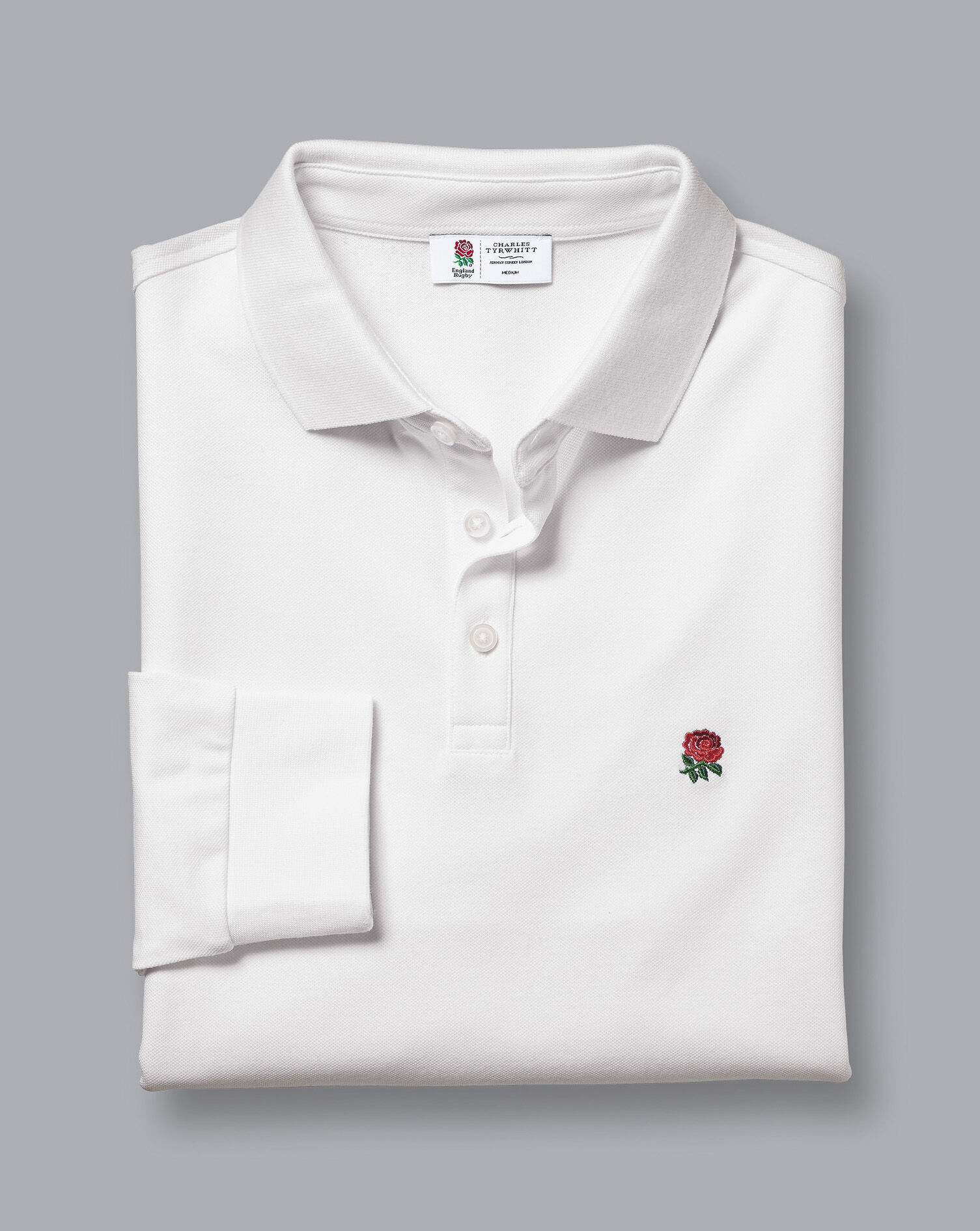 England Rugby Long Sleeve Pique Polo - White