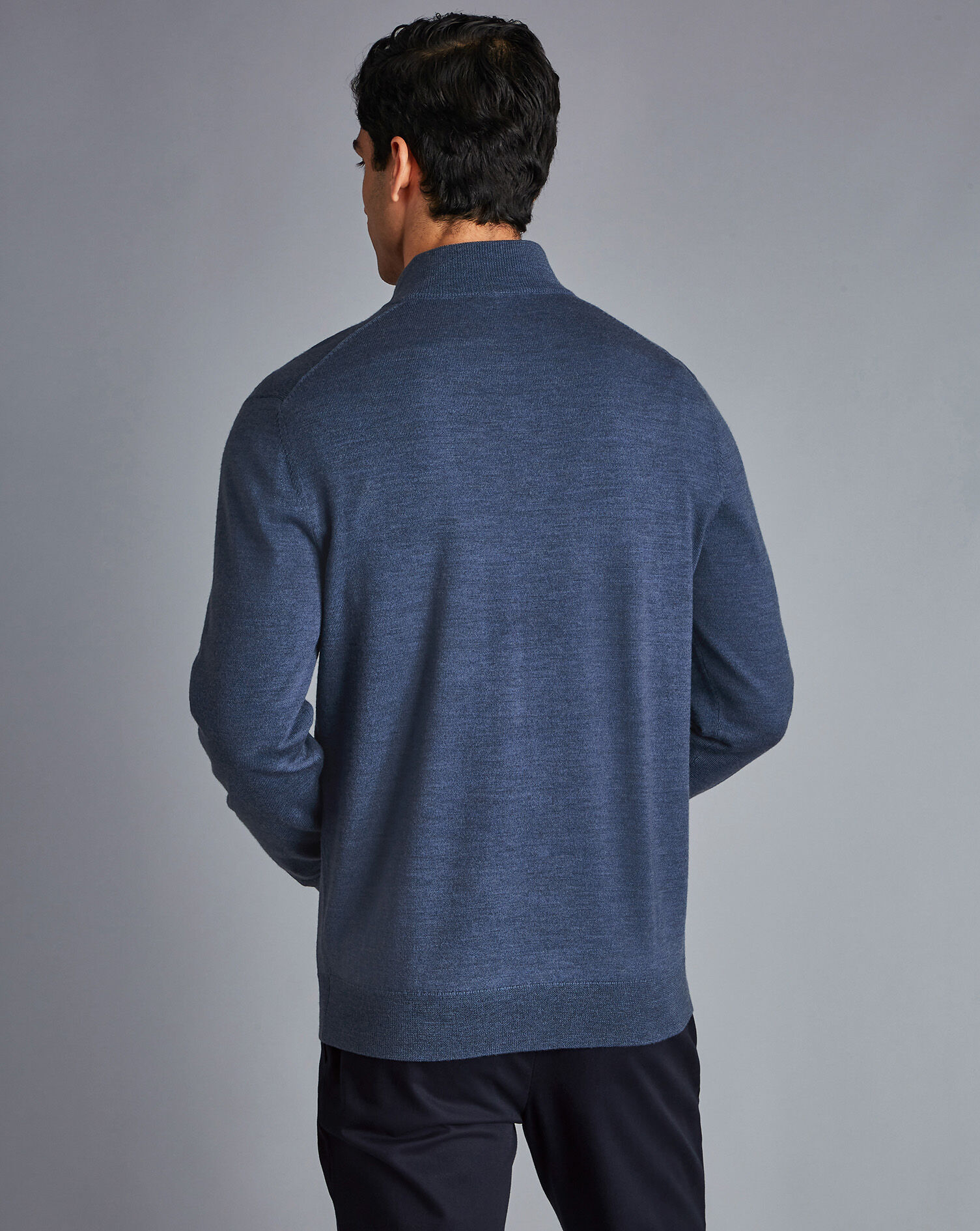 Merino Zip Neck Sweater - Indigo Melange