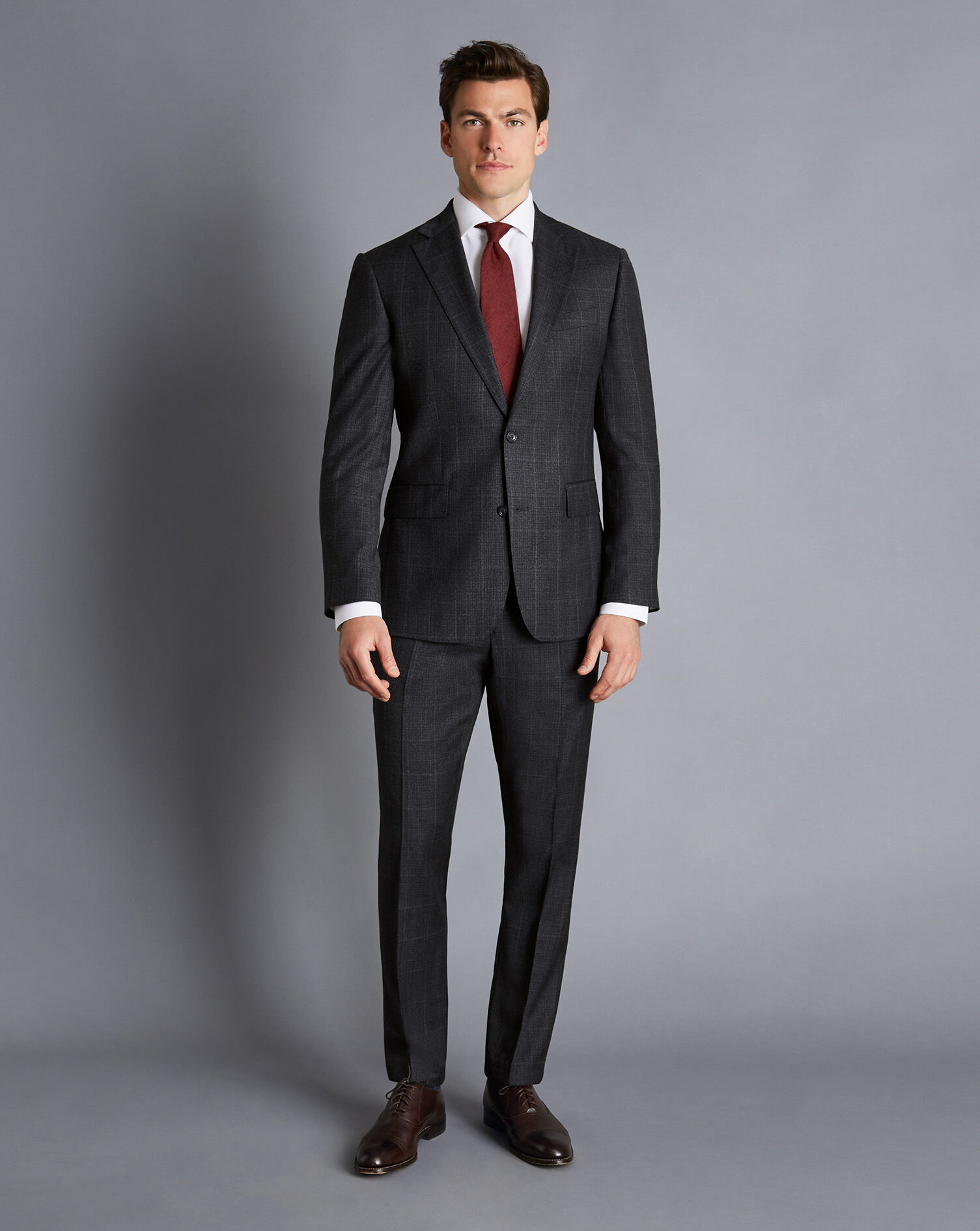 Windowpane Check Suit Pants - Charcoal Grey