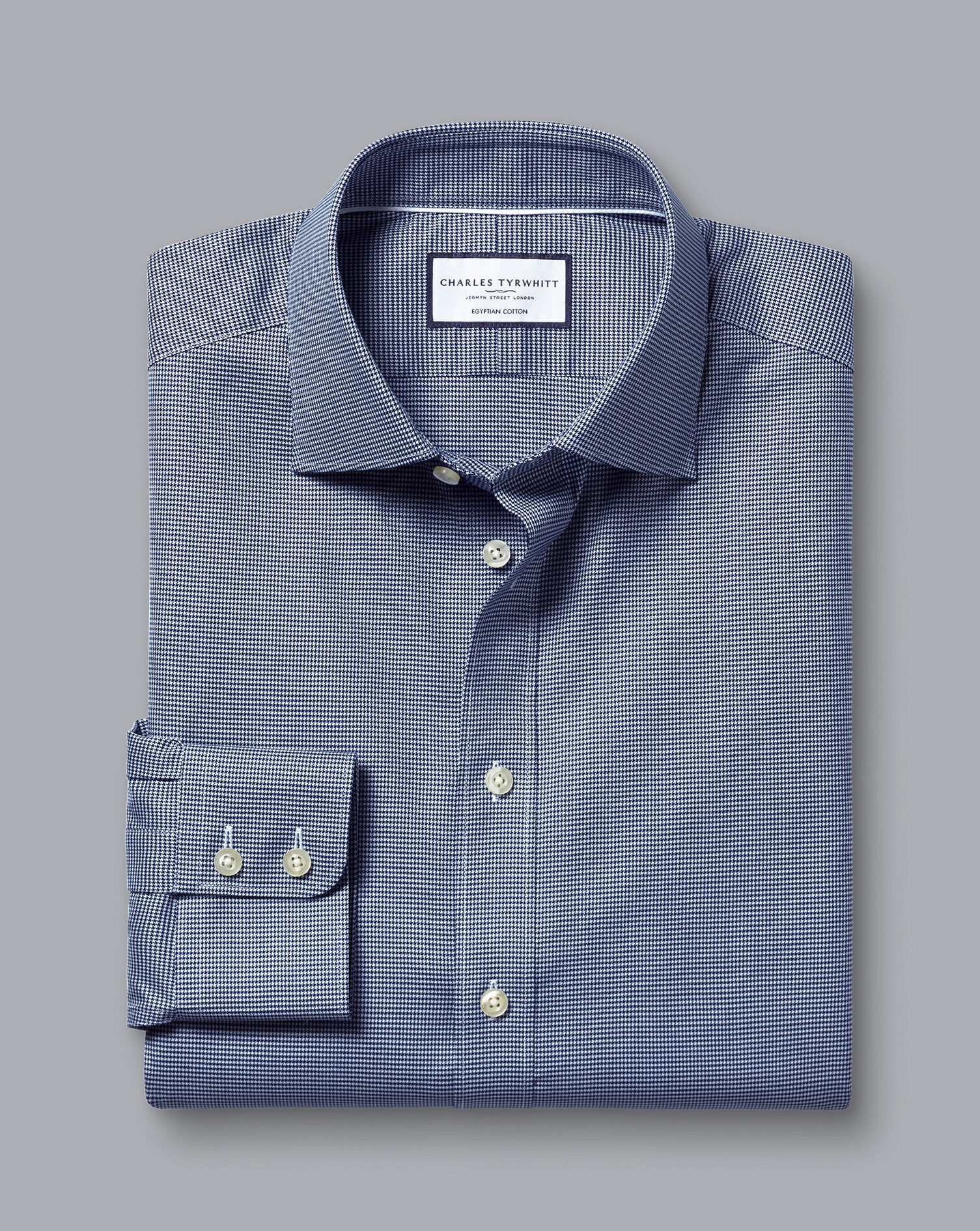 Semi-Spread Collar Egyptian Cotton Puppytooth Shirt - Royal Blue