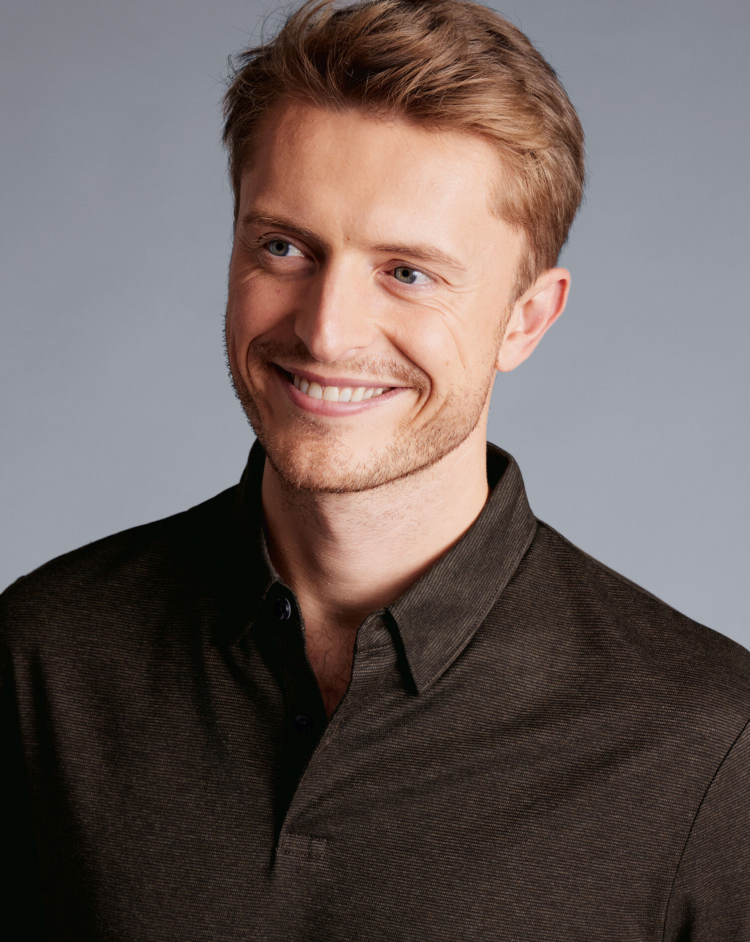 Birdseye Stripe Jacquard Polo - Chocolate Brown