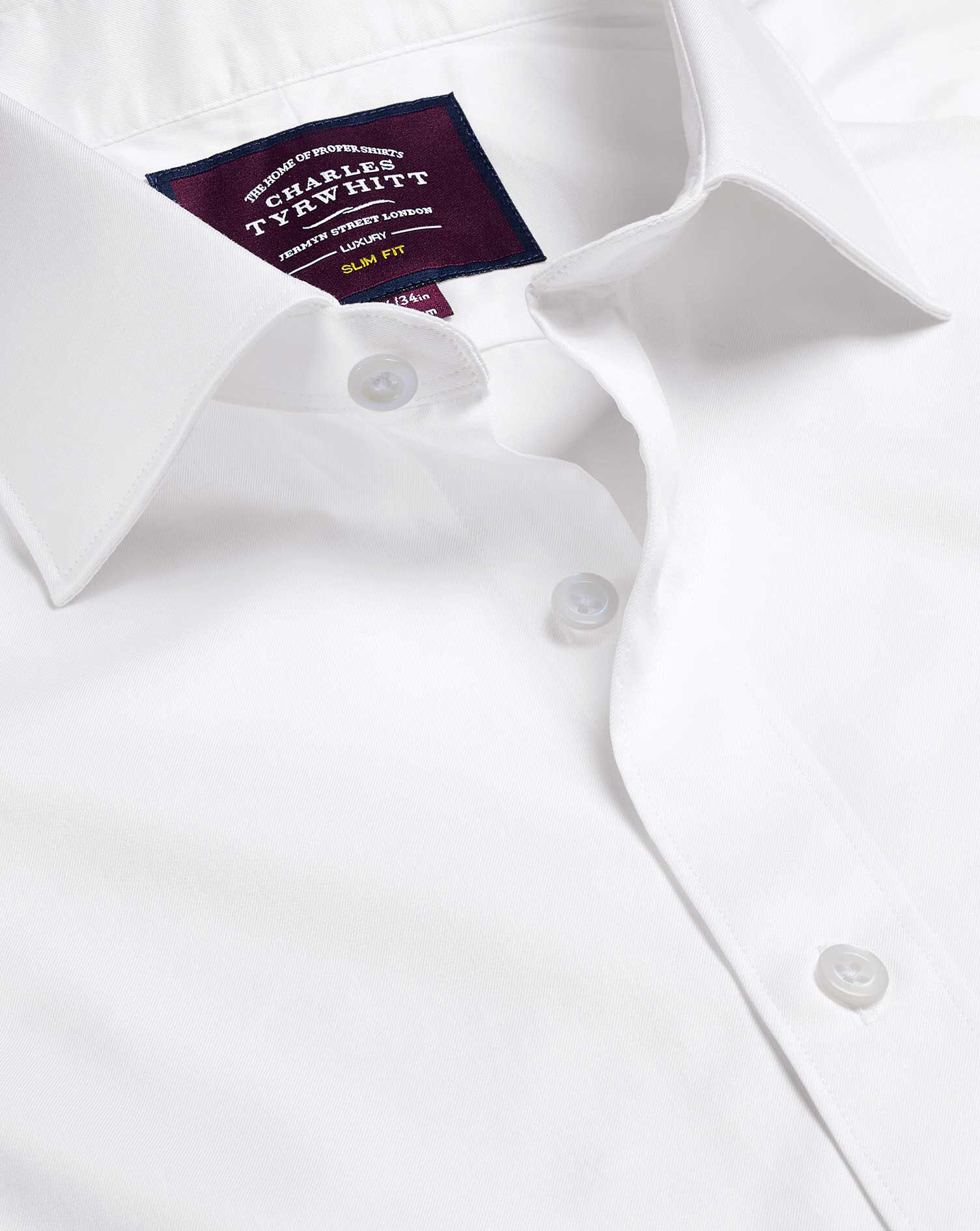 Semi-Spread Collar Luxury Twill Shirt - White