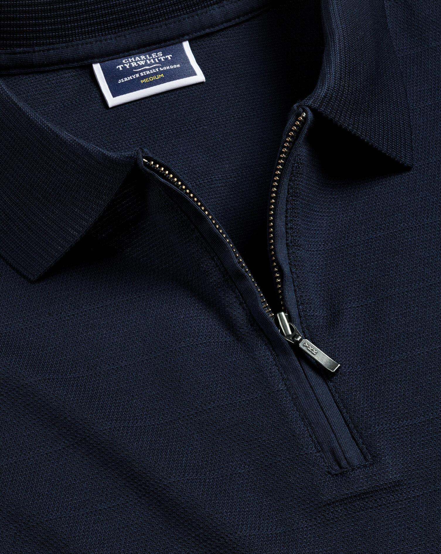 Tyrwhitt Cool Zip-Neck Polo - Dark Navy