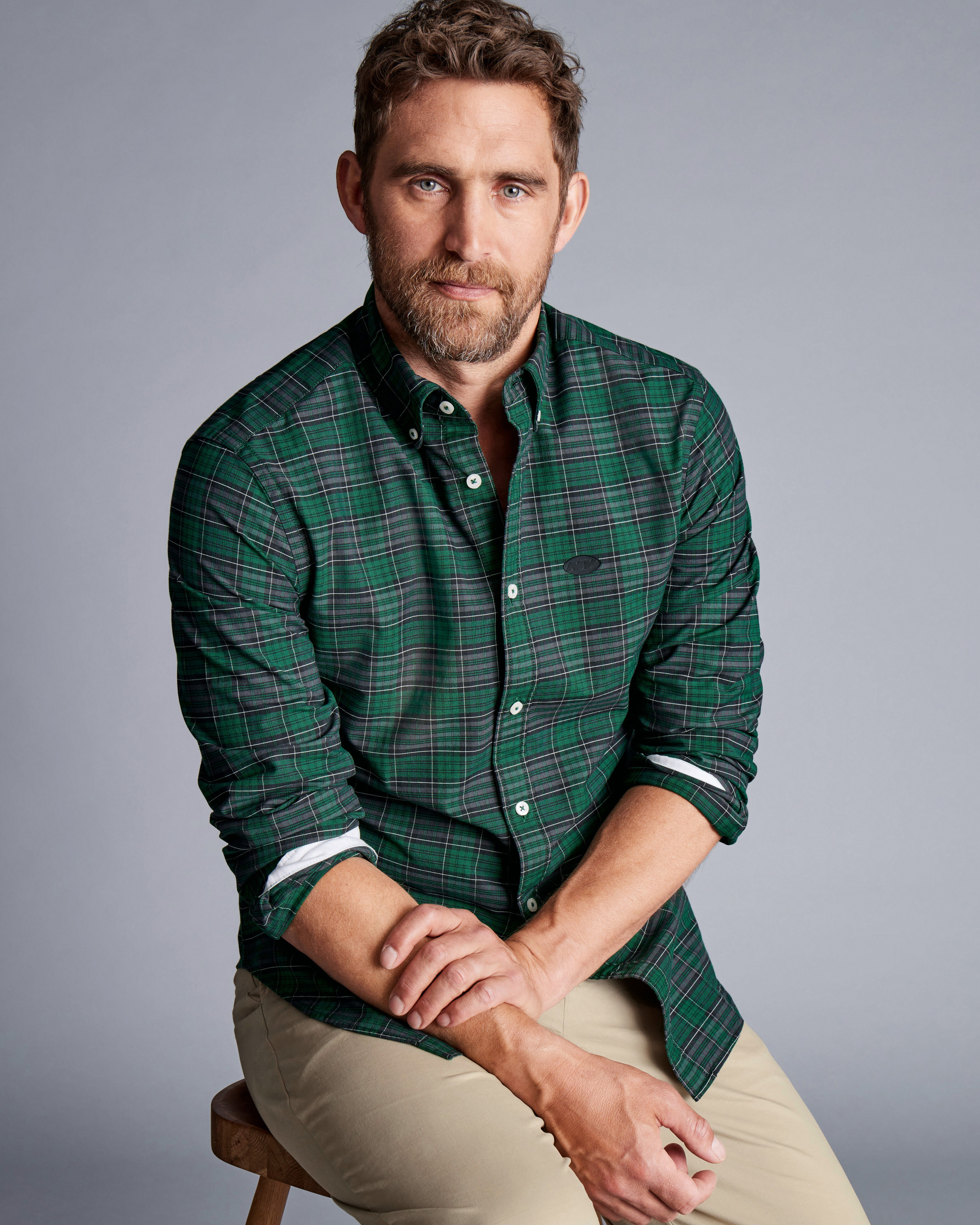 New York Jets Button-Down Collar Washed Oxford Check Shirt - Green