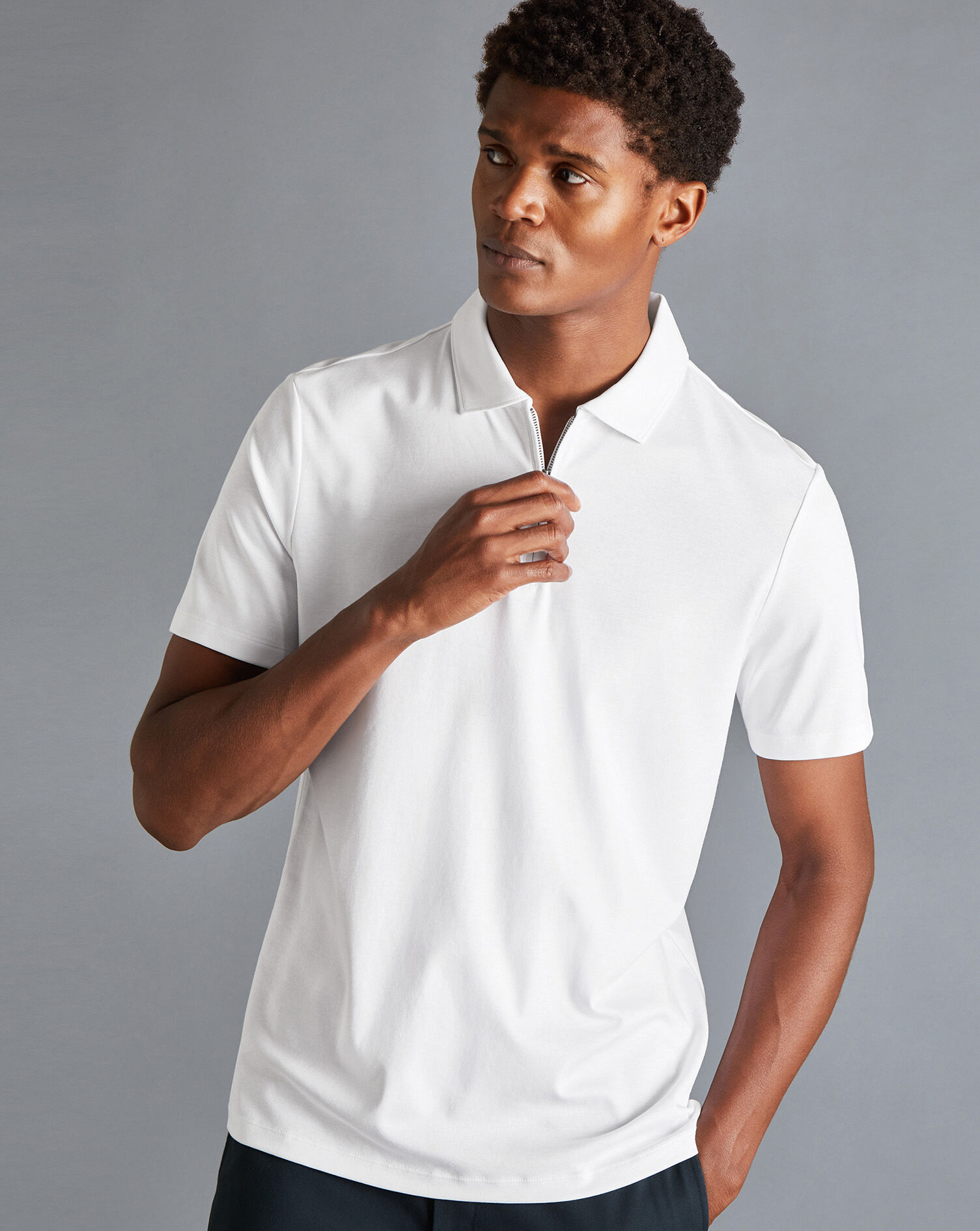 Zip-Neck Jersey Polo - White