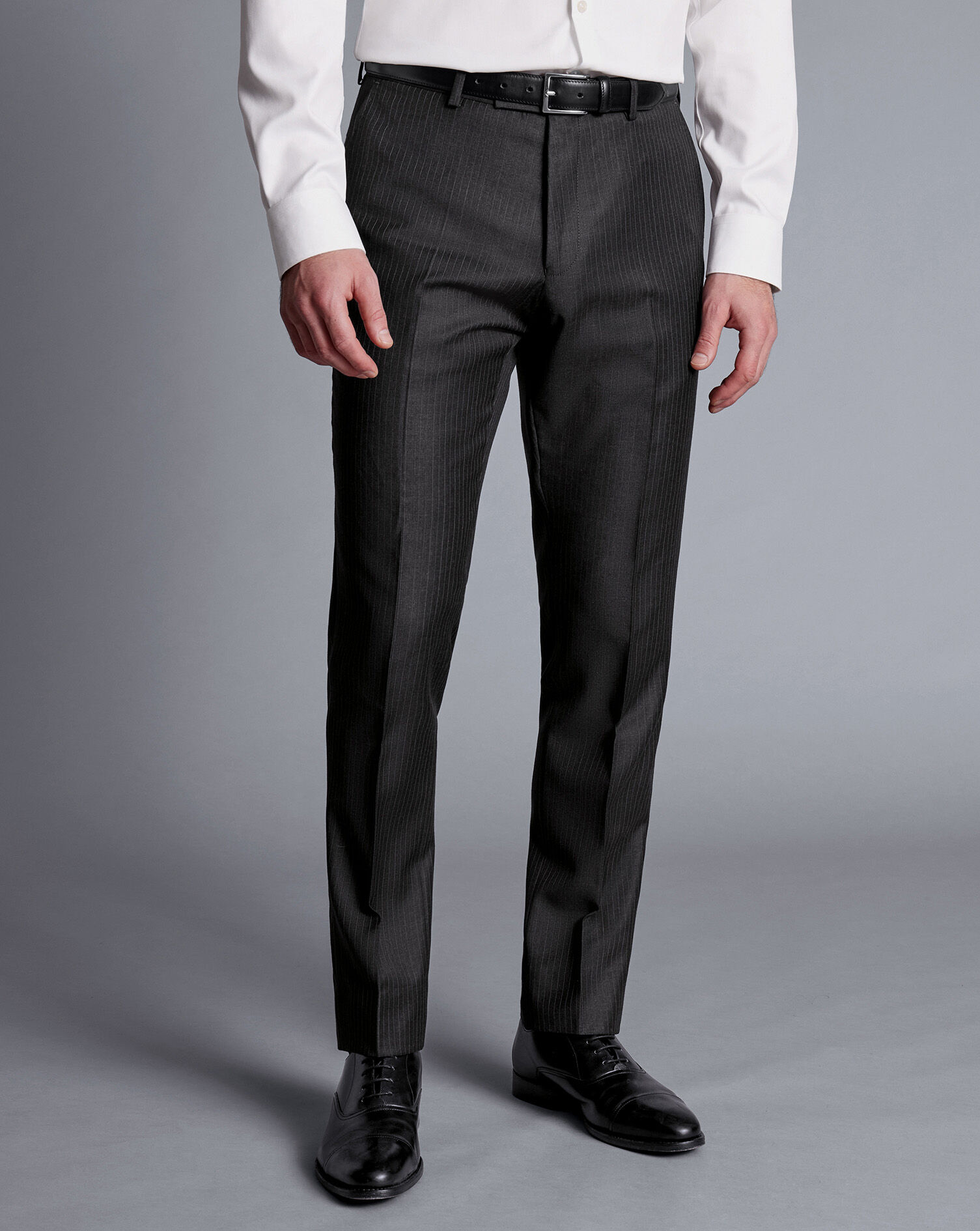 British Luxury Stripe Suit Pants - Charcoal Grey