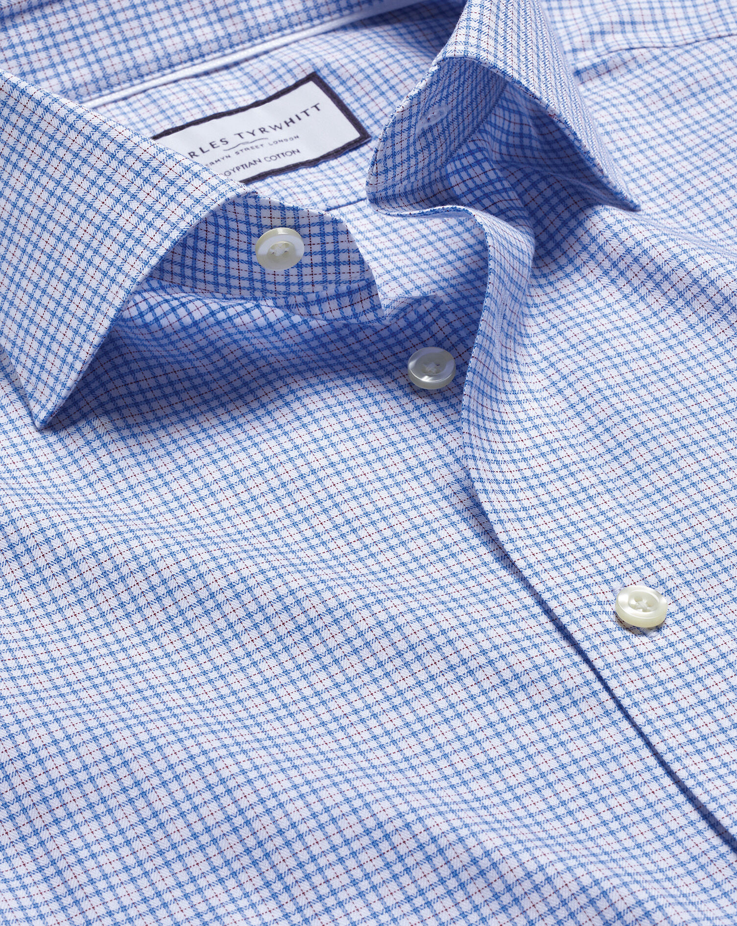Semi-Spread Collar Egyptian Cotton Multi Check Shirt - Cornflower Blue