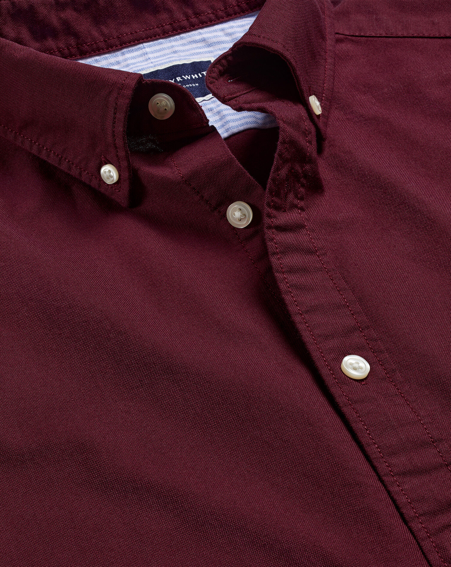Button-Down Collar Washed Oxford Plain Shirt - Dark Red