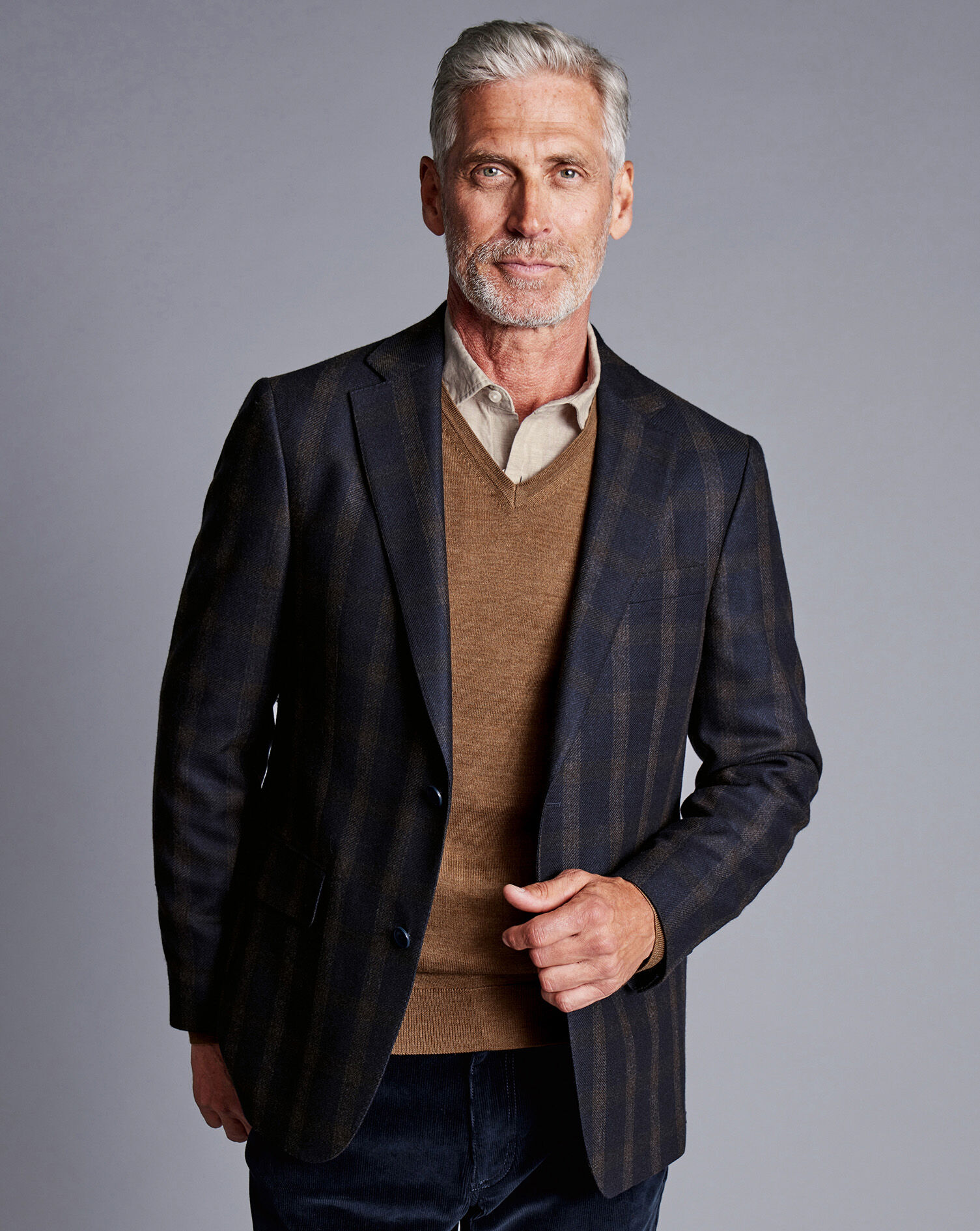 Luxury Italian Check Jacket - Navy
