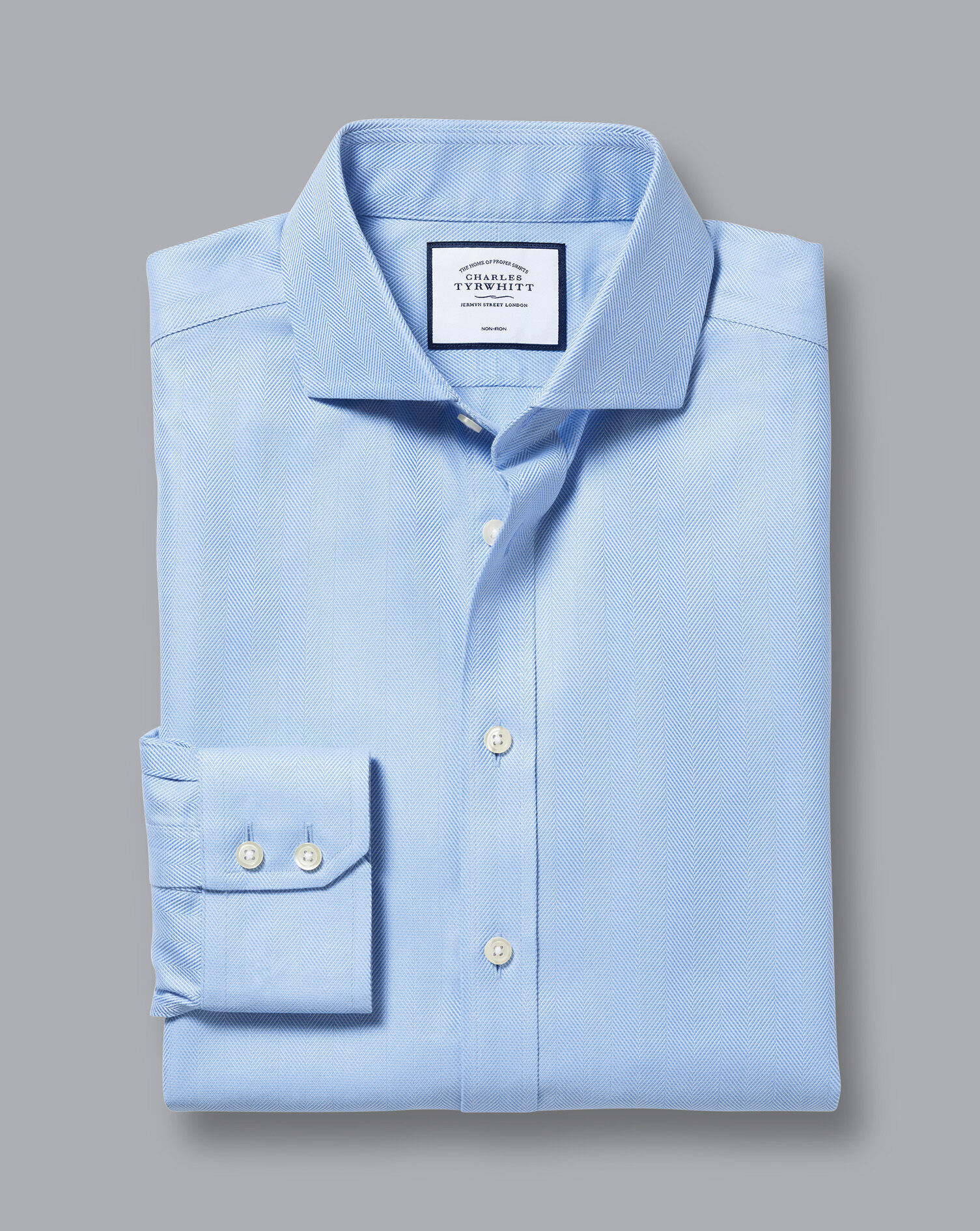 Spread Collar Non-Iron Herringbone Shirt - Sky Blue