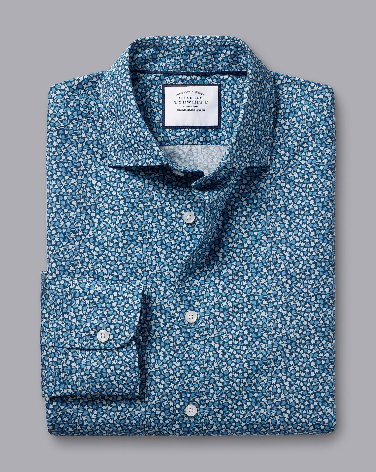 Made With Liberty Fabric Petal Print Semi-Spread Collar Shirt - Indigo Blue