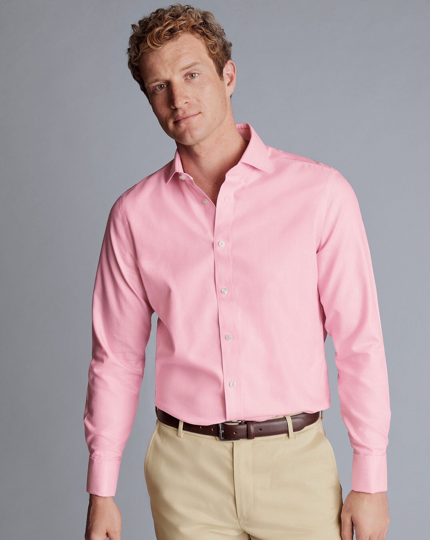 Spread Collar Non-Iron Clifton Weave Shirt - Pink