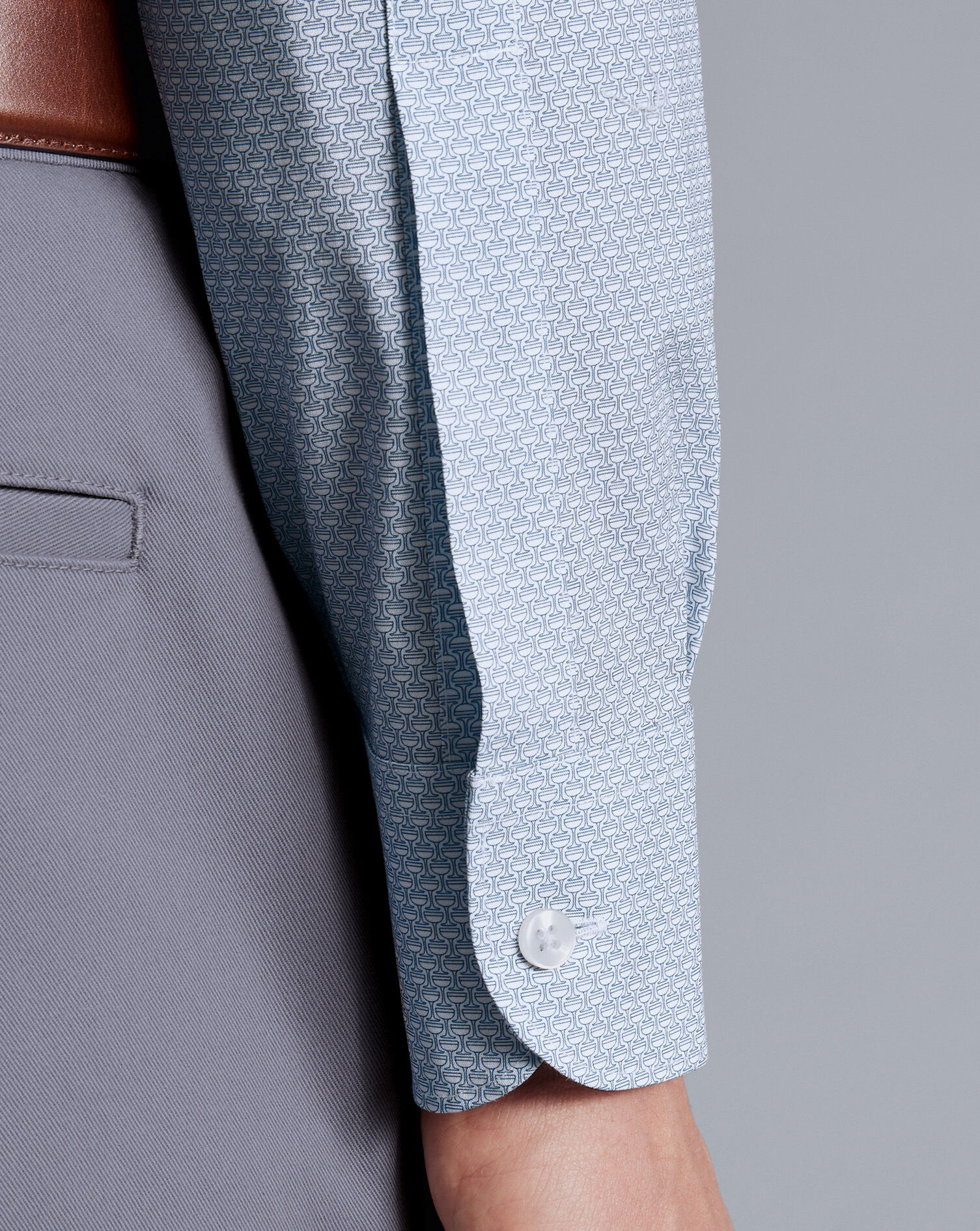 Semi-Spread Collar Wine Glass Print Non-Iron Shirt - Ocean Blue