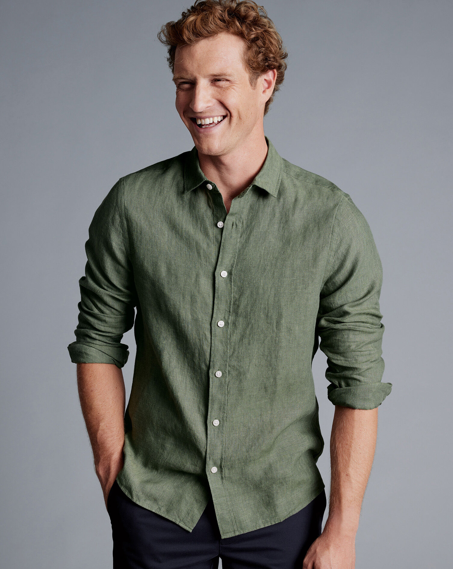 Pure Linen Shirt - Olive Green
