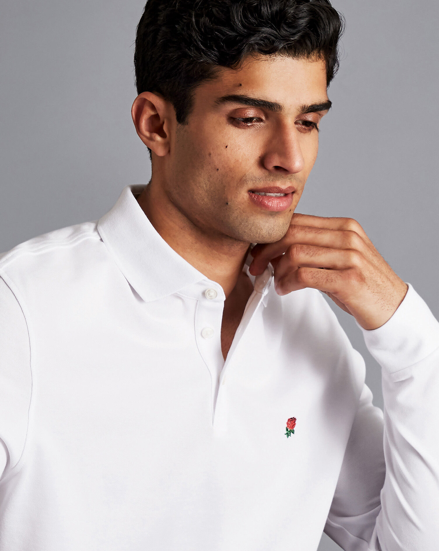 England Rugby Long Sleeve Pique Polo - White