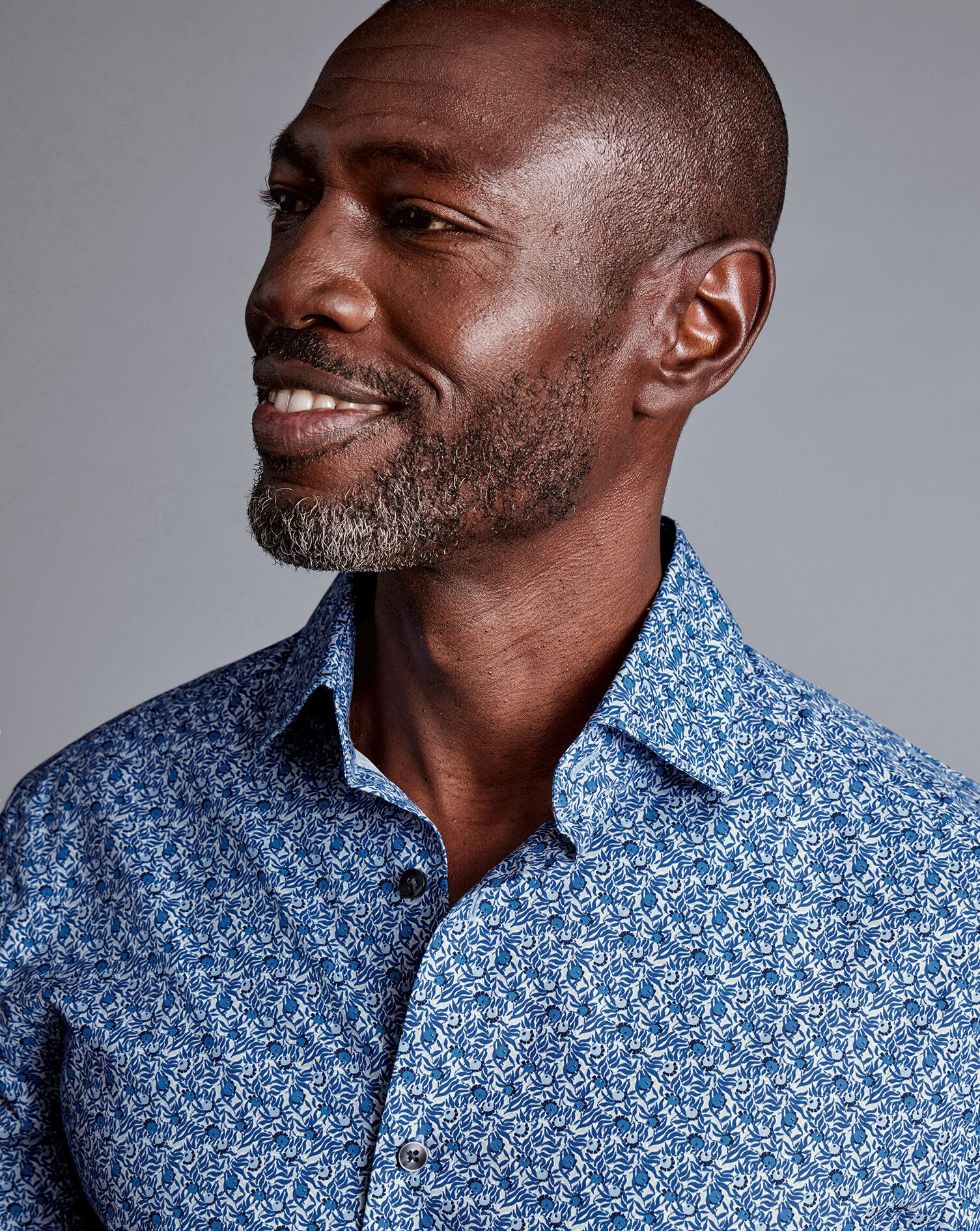 Made With Liberty Fabric Berry Print Semi-Spread Collar Shirt - Indigo Blue