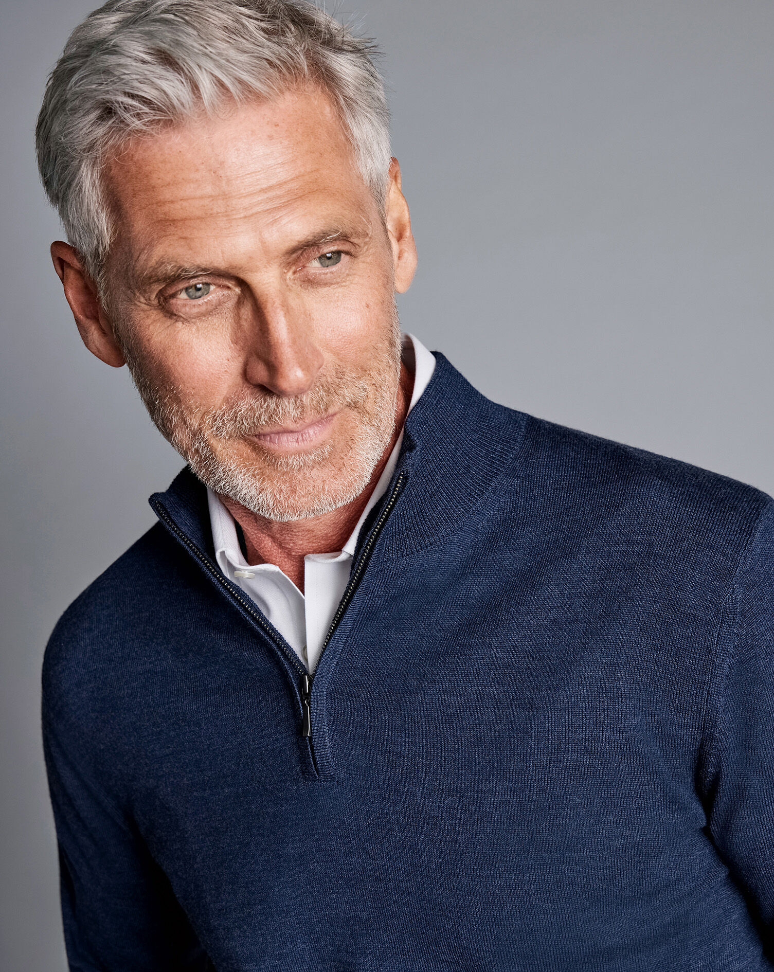 Merino Zip Neck Sweater - Ink Blue