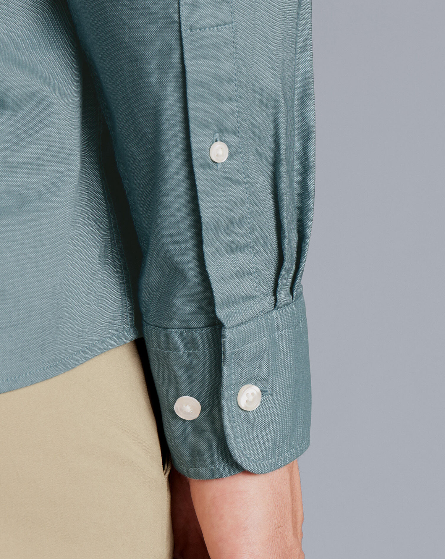 Button-Down Collar Washed Oxford Plain Shirt - Atlantic Green