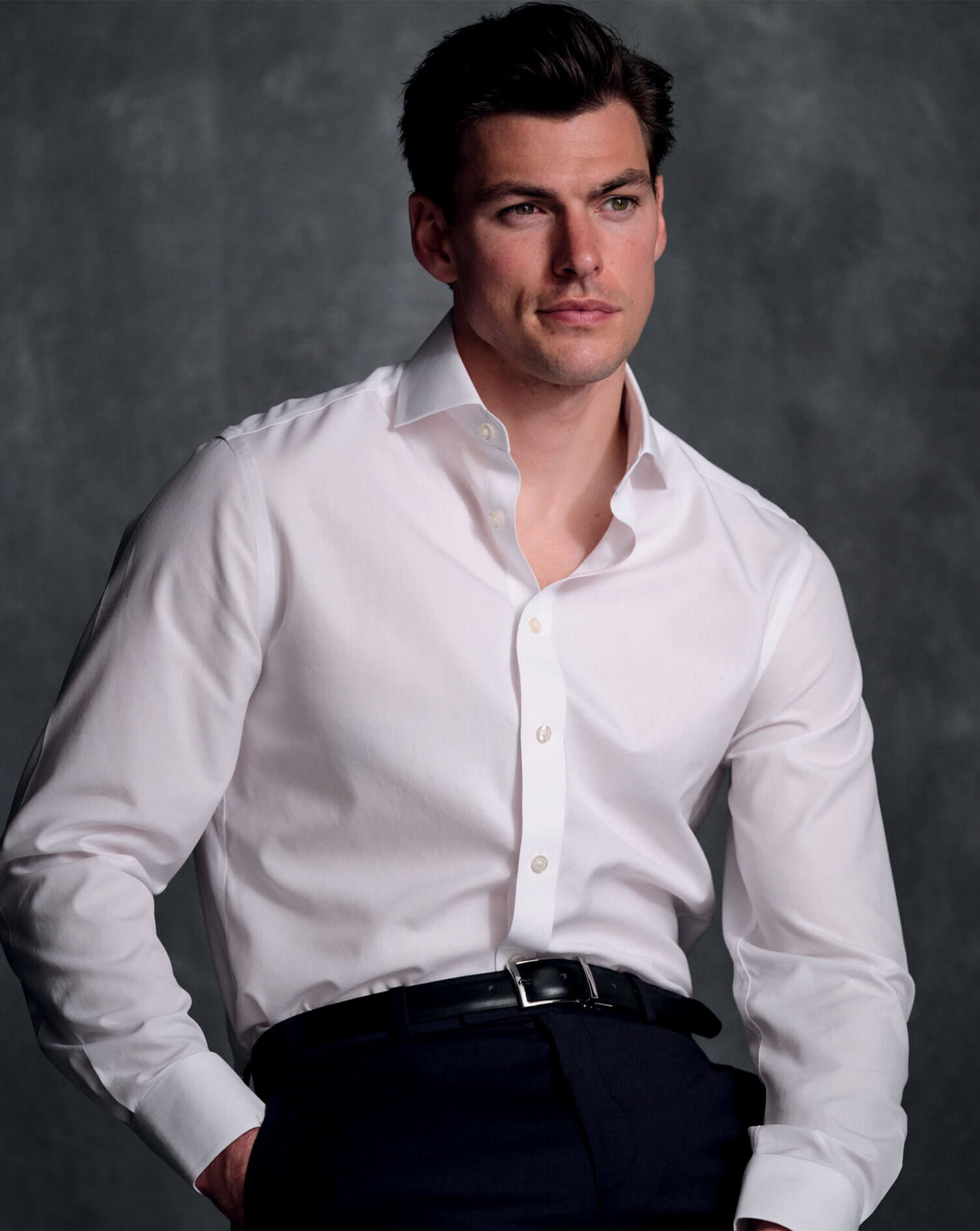 Spread Collar Non-Iron Poplin Shirt - White